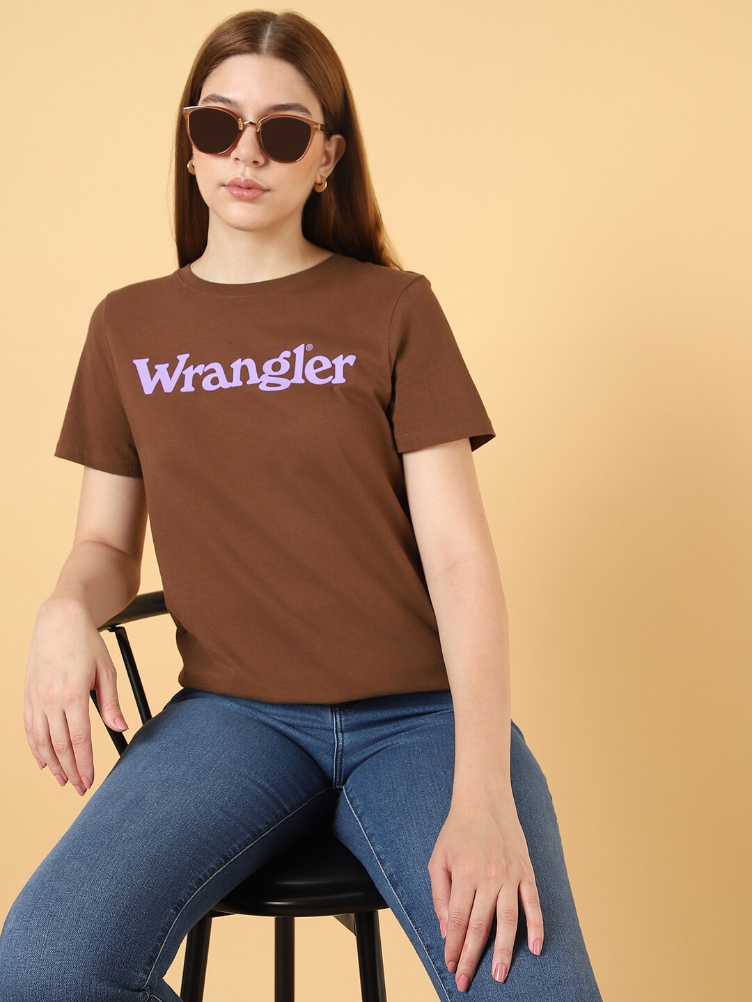 

Wrangler Brown Typography Printed Cotton T-Shirt