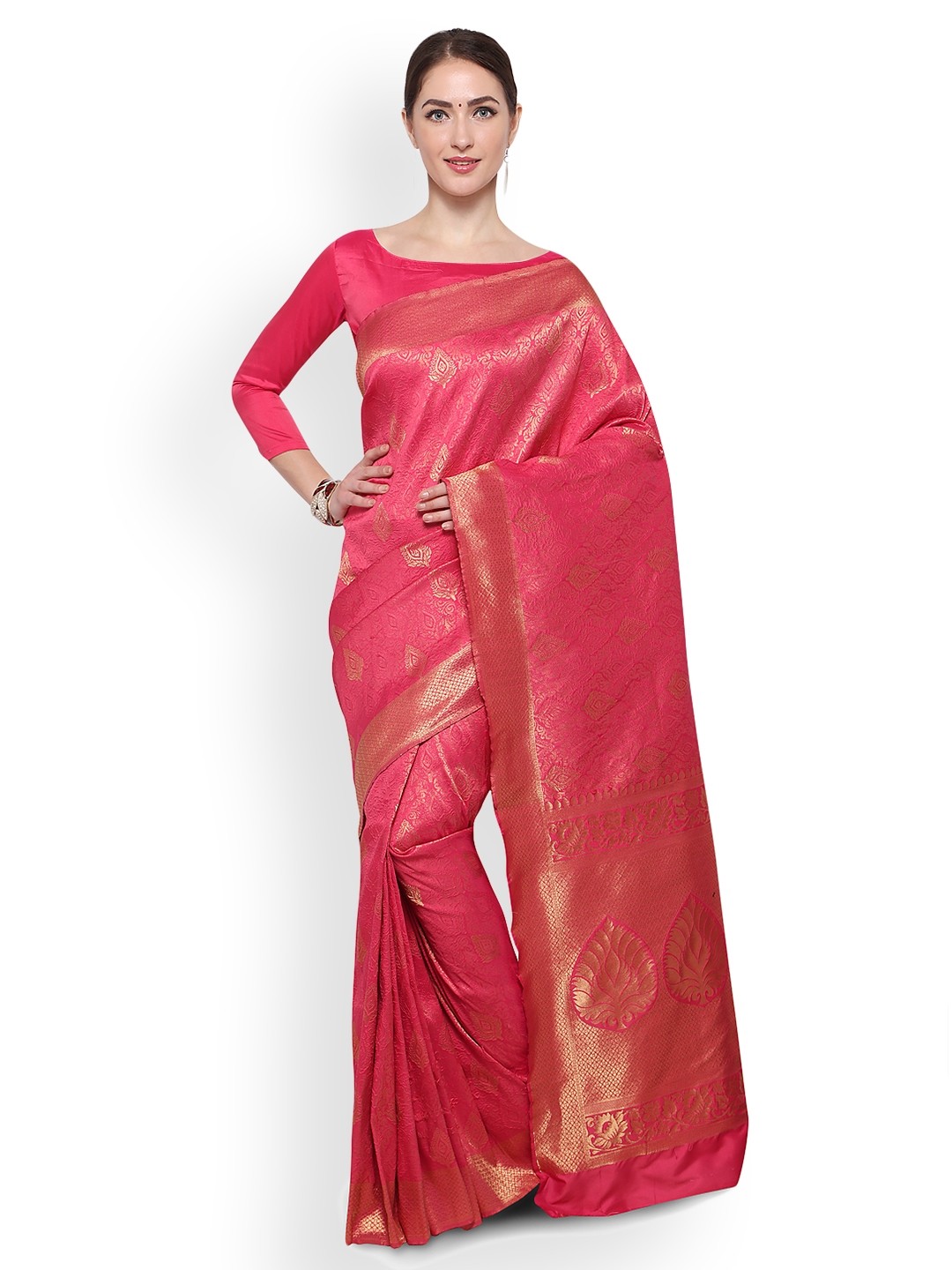 

Saree mall Pink Silk Blend Woven Design Banarasi Saree