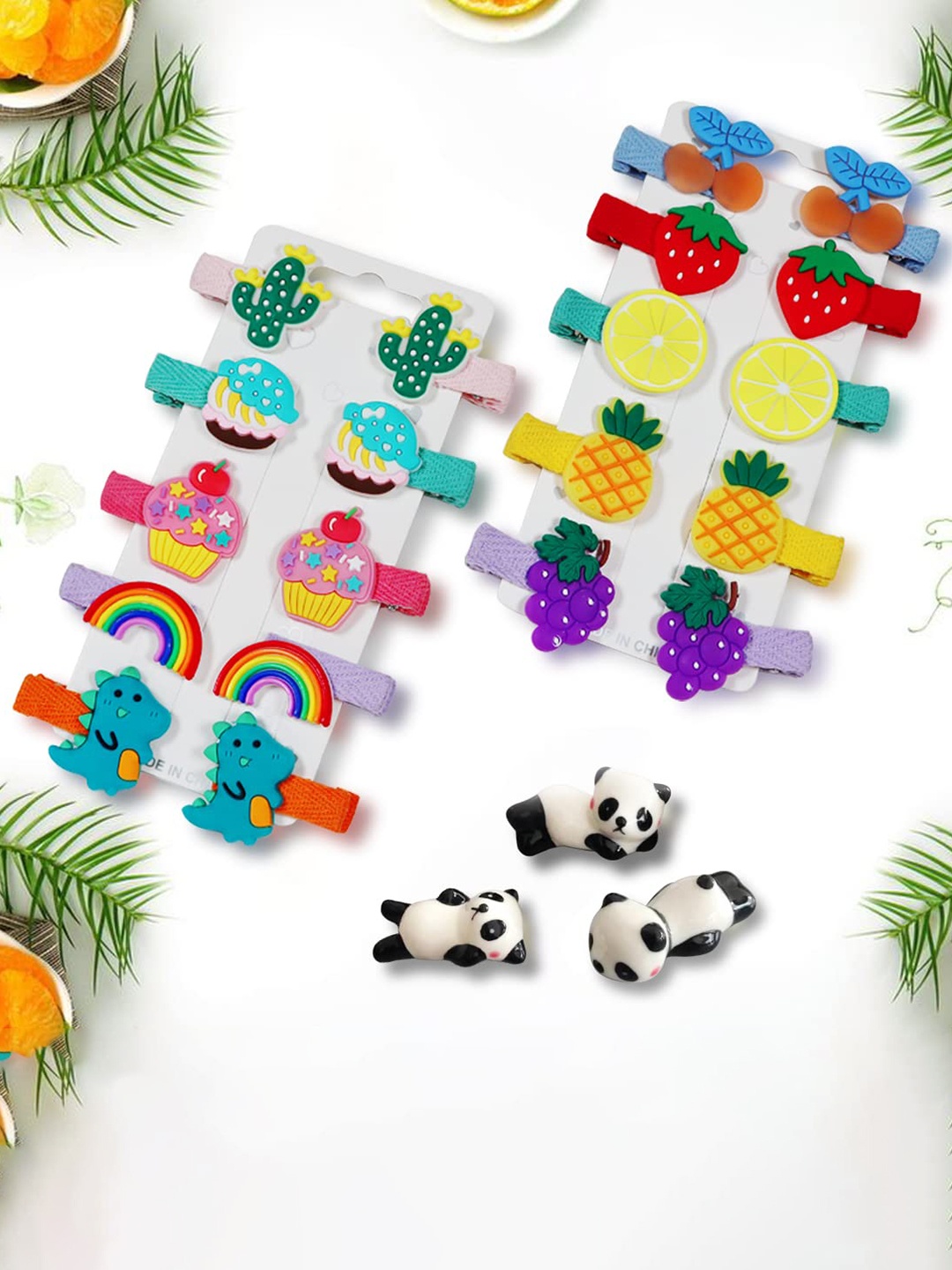 

LYTIX Set Of 12 Cute Animal Fruit Flower Pattern Fully Ribbon Hair clips, Yellow