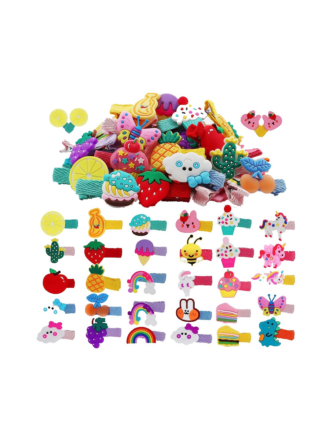 

LYTIX Set Of 12 Cute Animal Fruit Flower Pattern Fully Ribbon Hair clips, Red