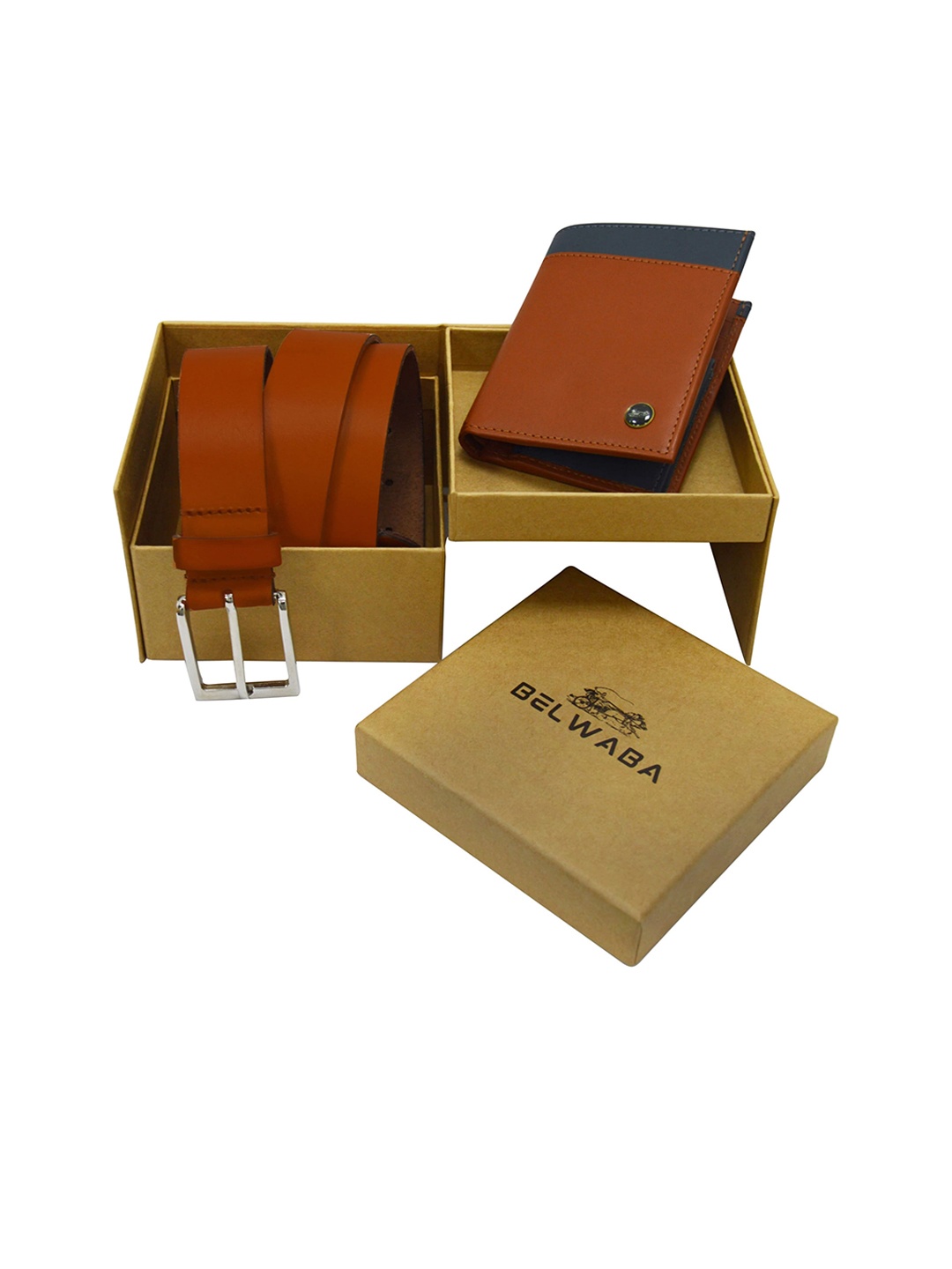 

Belwaba Men Leather Belt & Wallet Gift Set, Tan