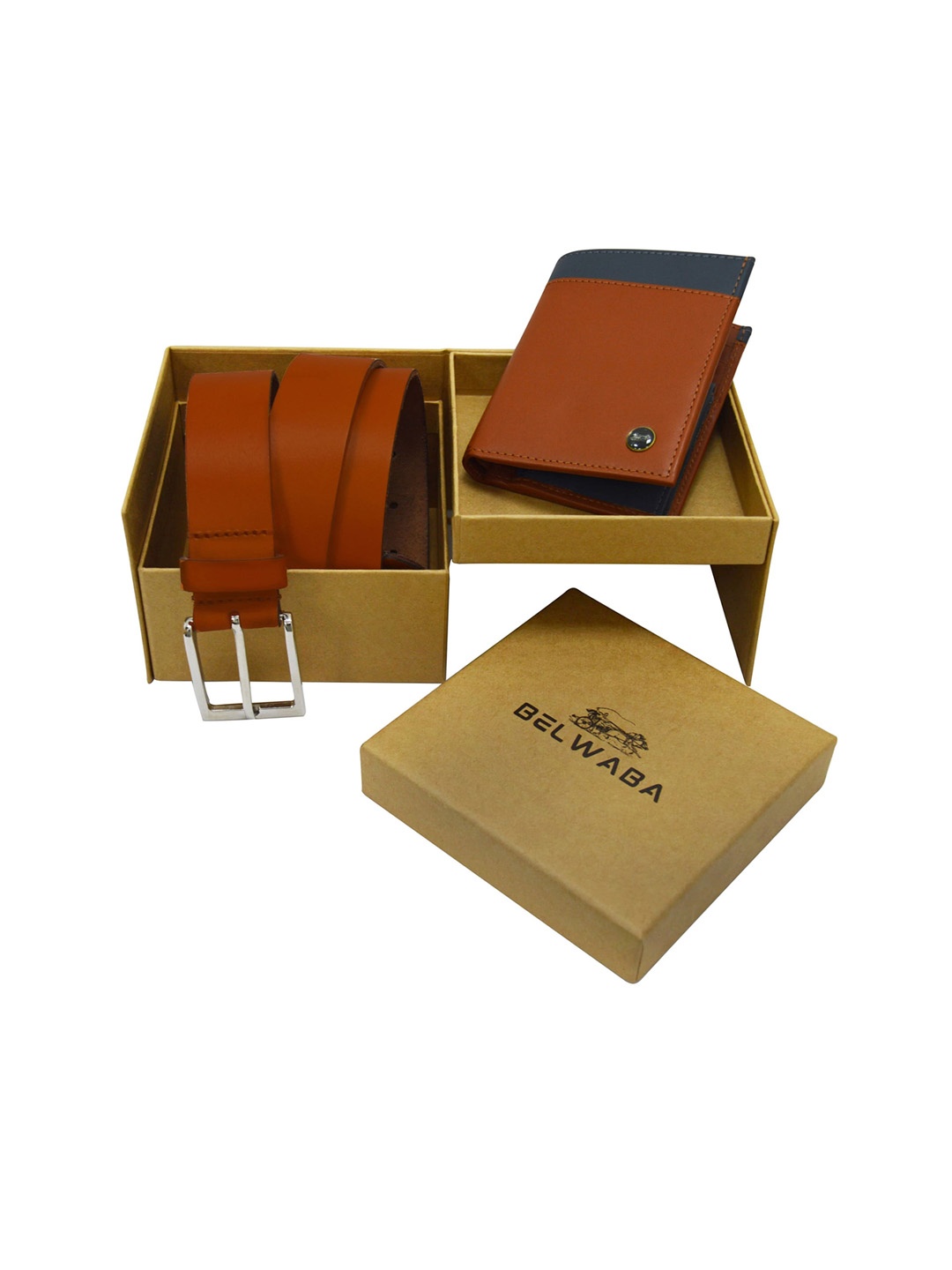 

Belwaba Men Leather Belt & Wallet Gift Set, Tan