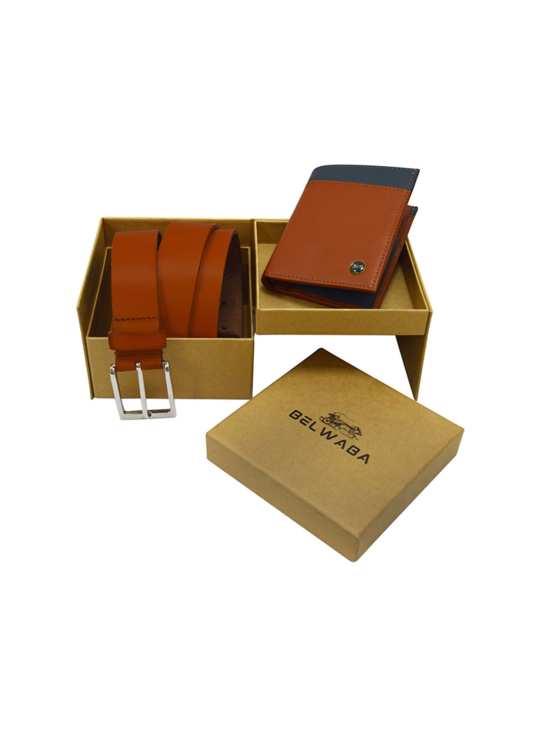 

Belwaba Men Leather Belt & Wallet Gift Set, Tan