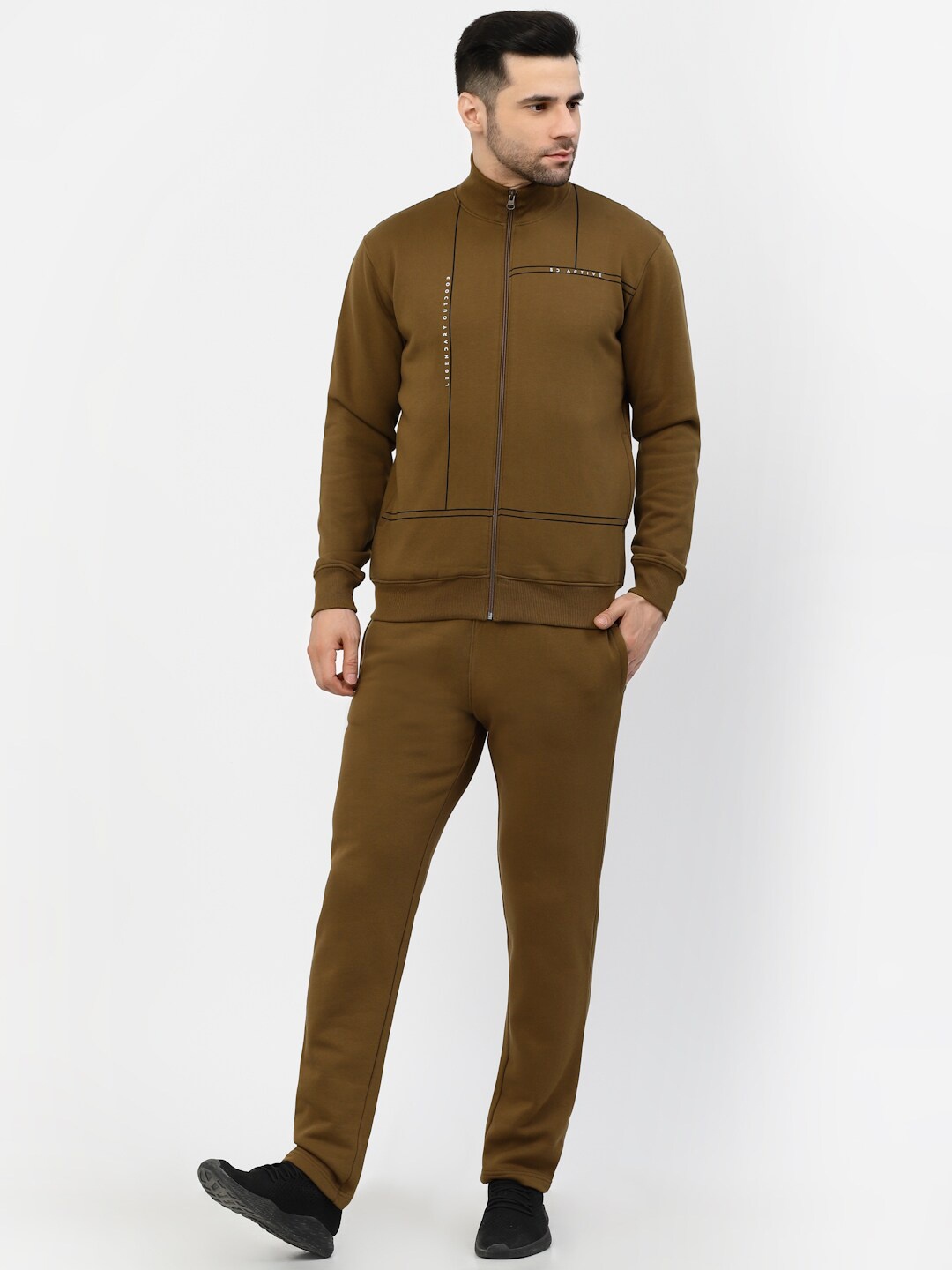 

Sweet Dreams Mock Collar Fleece Open Front Tracksuit, Brown