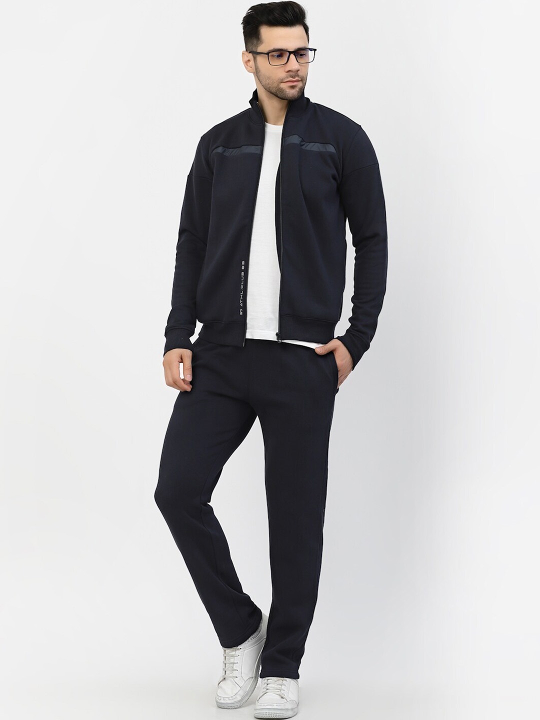 

Sweet Dreams Mock Collar Front Open Tracksuit, Navy blue