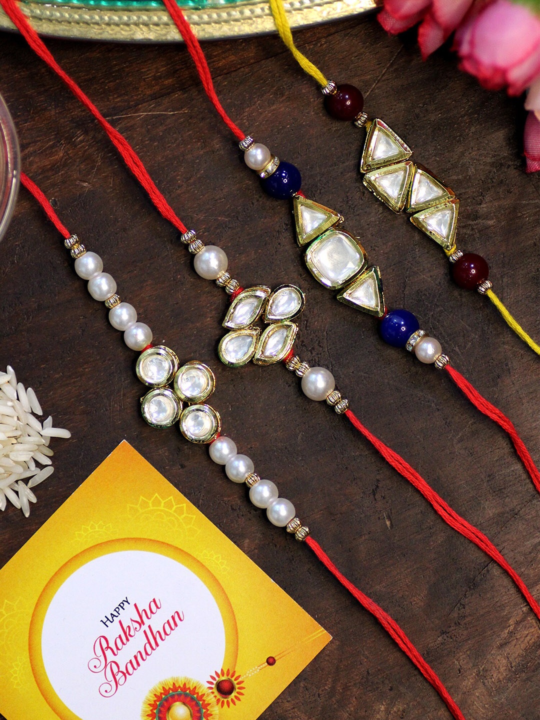 

KARATCART Set Of 4 Gold-Plated Embellished Rakhi