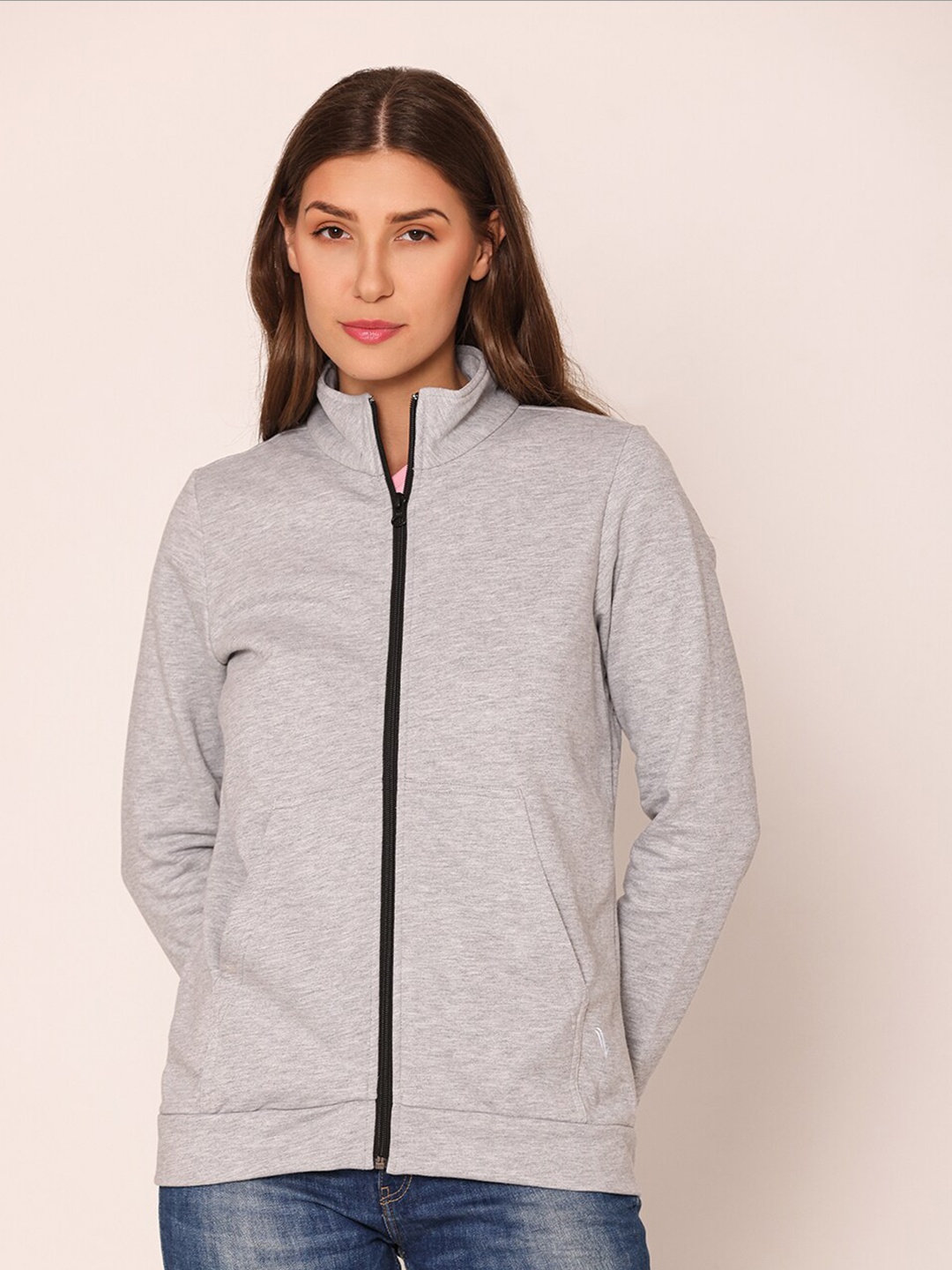 

Bonjour Mock Collar Cotton Sweatshirt, Grey melange