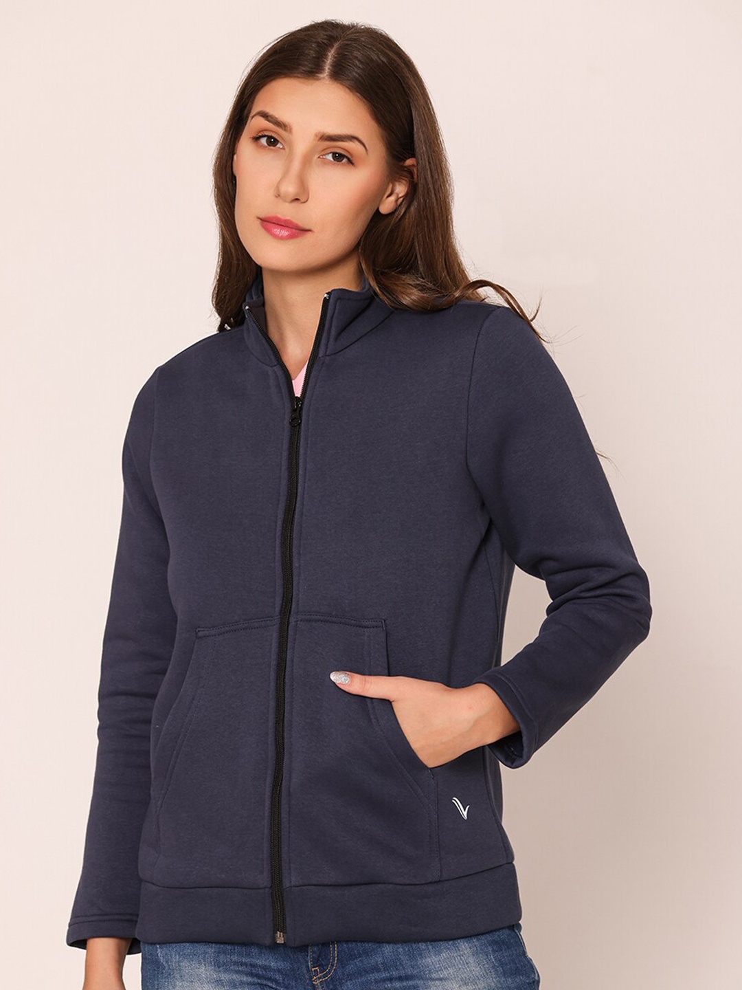 

Bonjour Mock Collar Cotton Sweatshirt, Navy blue