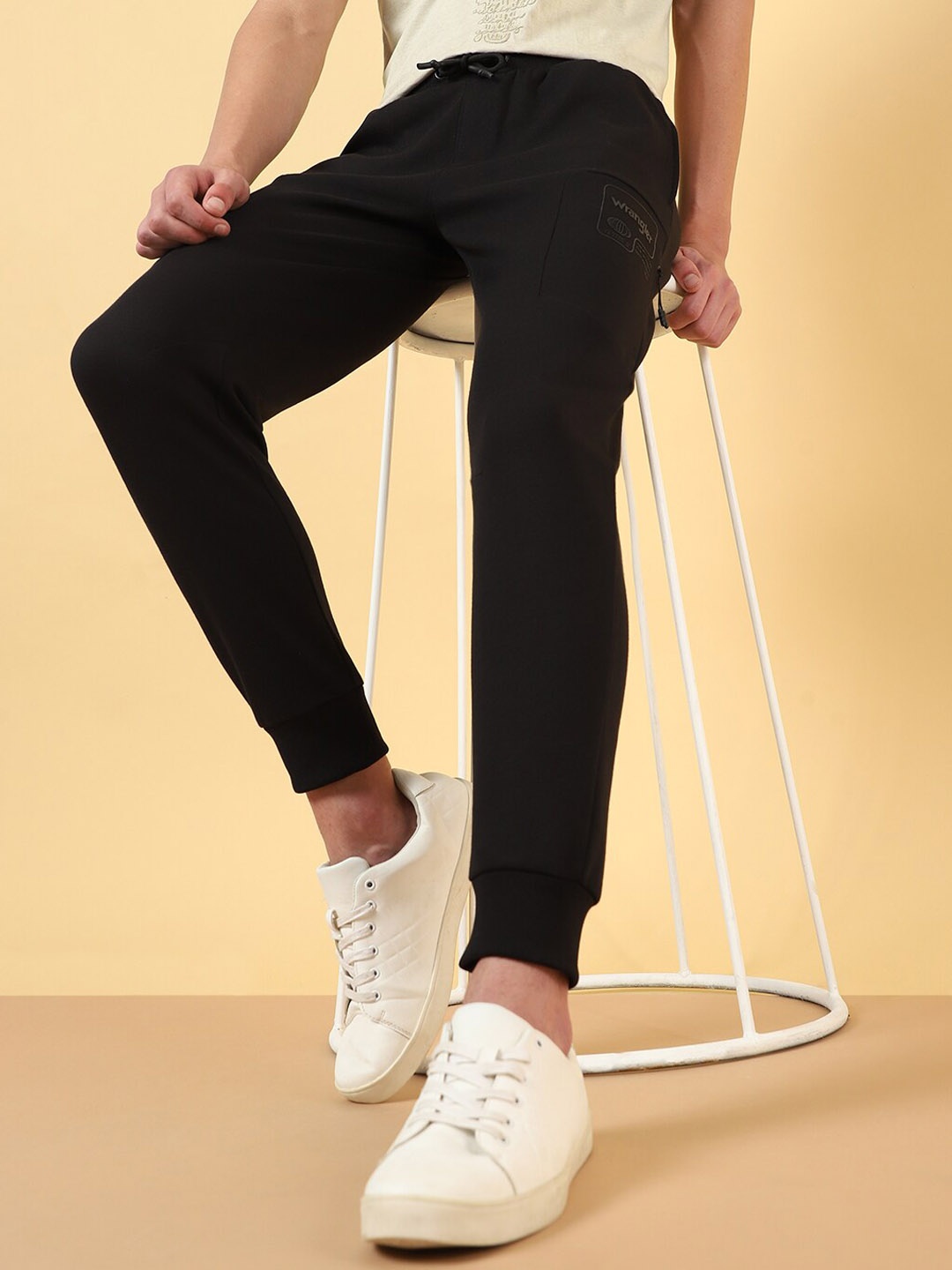 

Wrangler Men Brand Logo Printed Cotton Joggers, Black