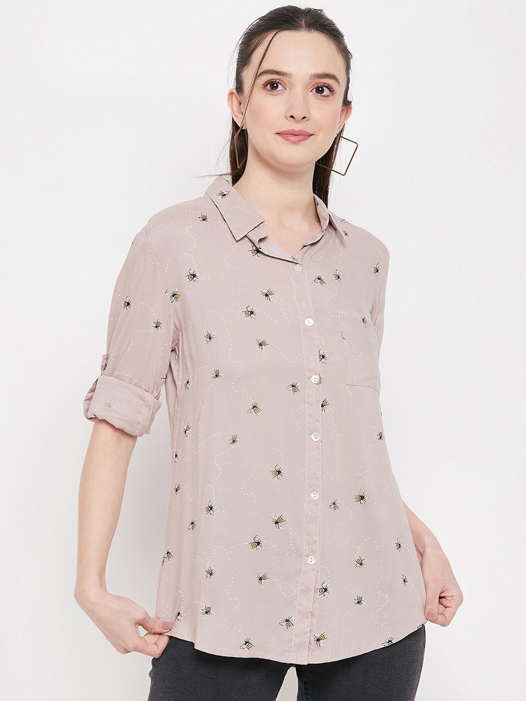 

BAESD Classic Opaque Printed Casual Shirt, Peach