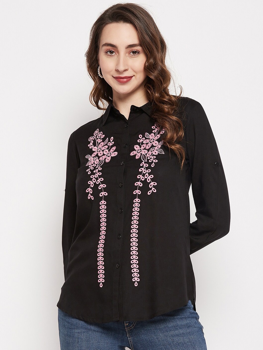 

BAESD Classic Floral Embroidered Casual Shirt, Black