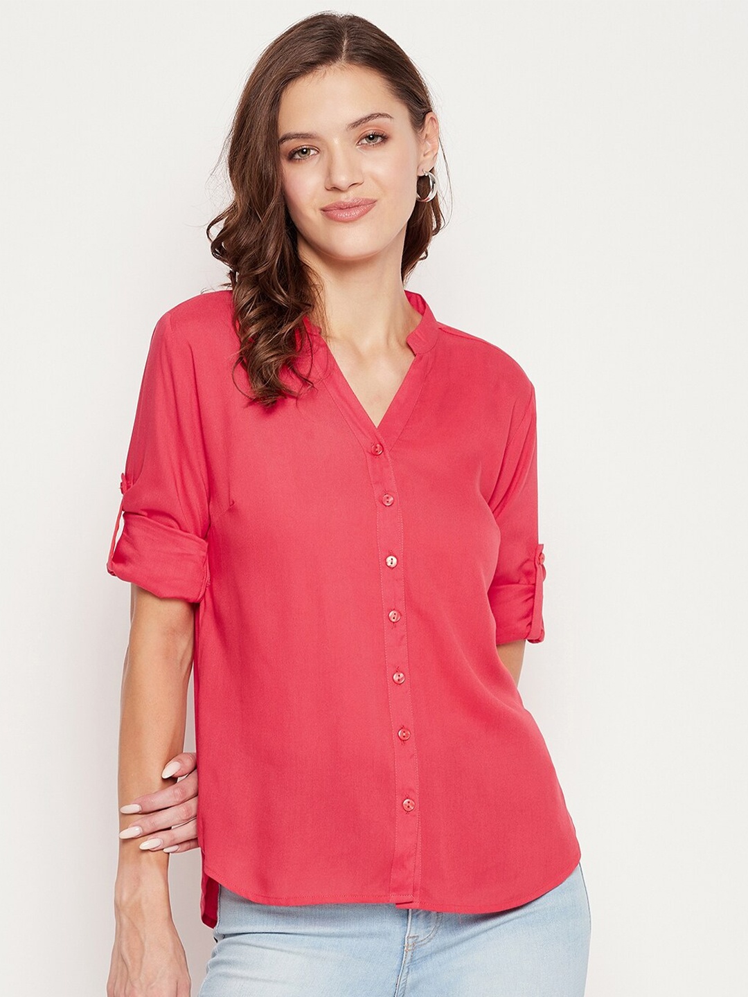 

BAESD Classic Mandarin Collar Casual Shirt, Coral