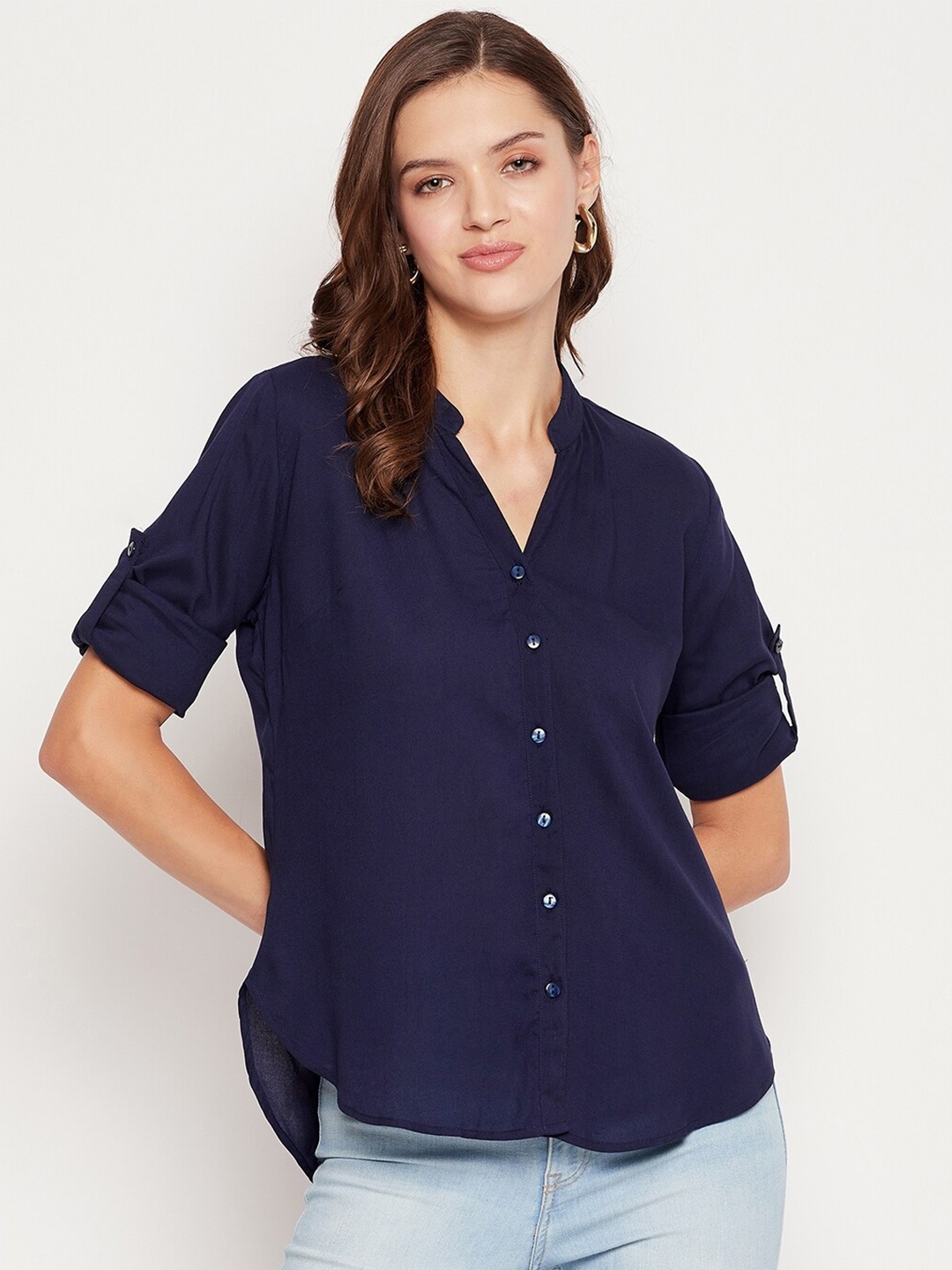 

BAESD Classic Mandarin Collar Casual Shirt, Navy blue