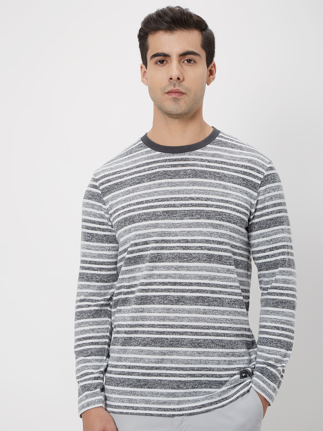 

Mufti Striped Round Neck Slim Fit T-shirt, Grey