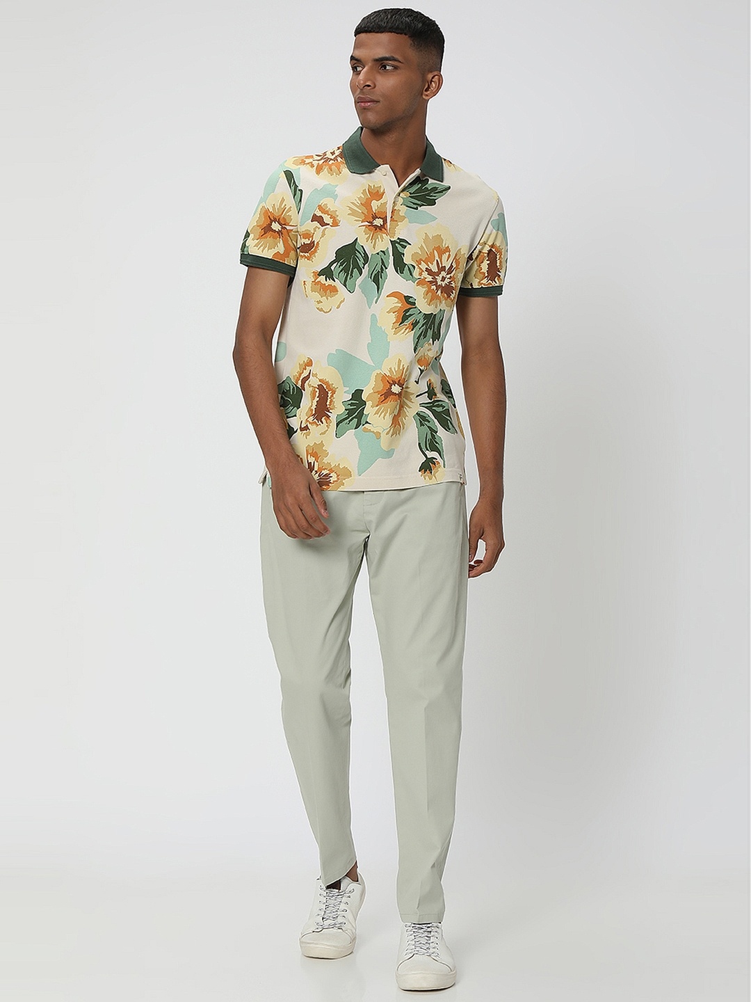

Mufti Floral Printed Polo Collar Slim Fit Pure Cotton T-Shirt, Off white