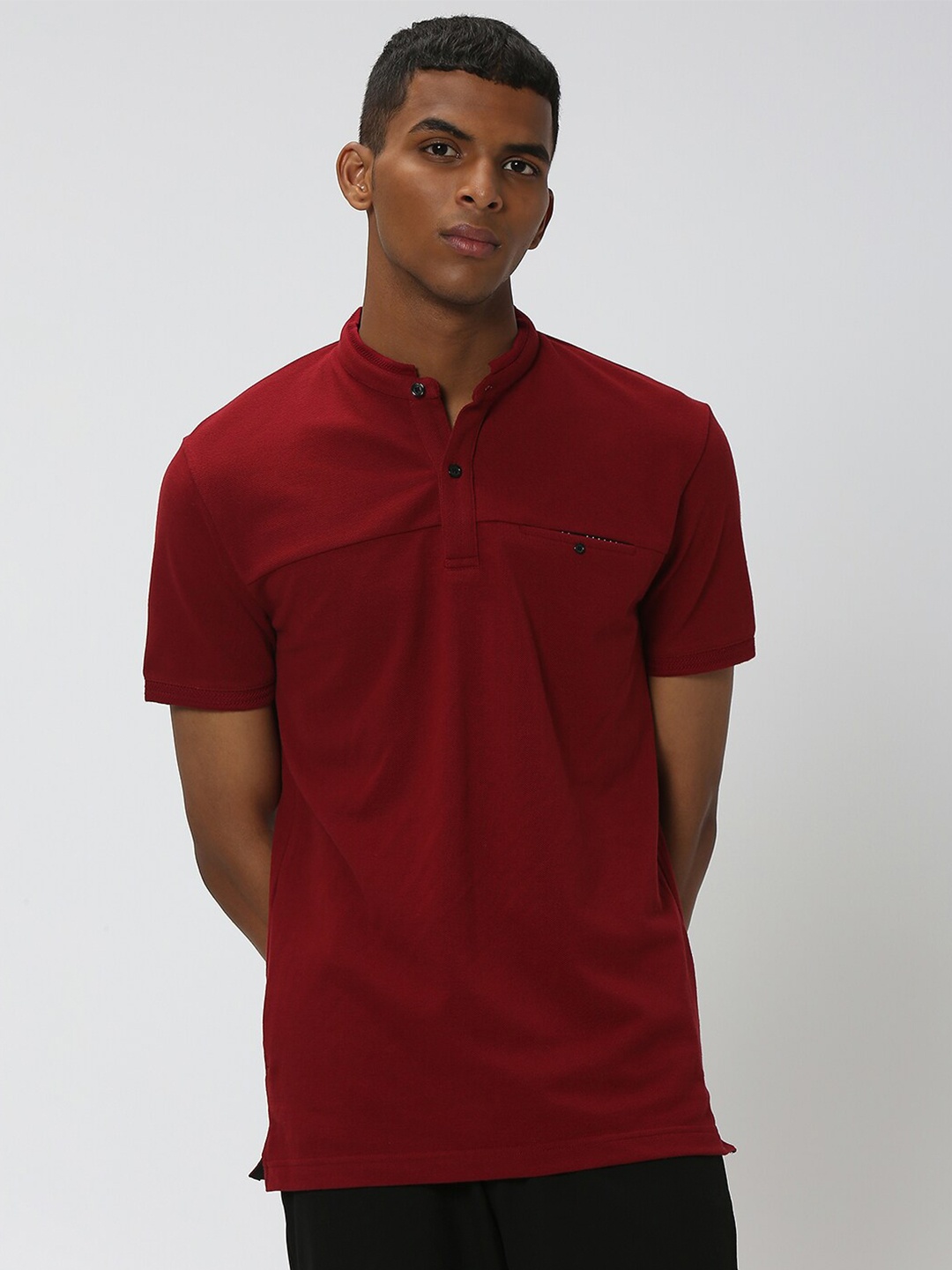 

Mufti Mandarin Collar Slim Fit Pure Cotton T-Shirt, Maroon