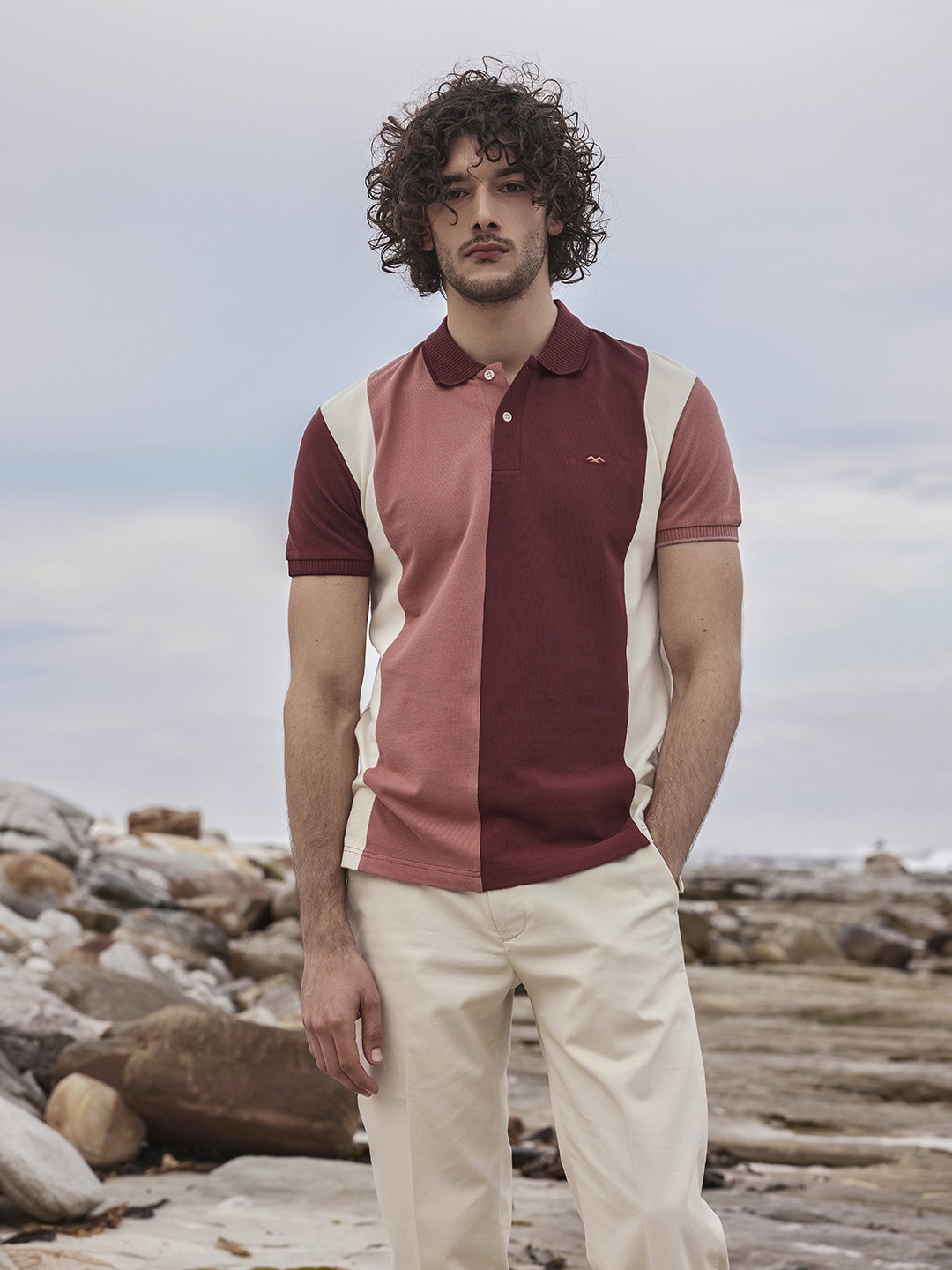 

Mufti Colourblocked Polo Collar Slim Fit Pure Cotton T-shirt, Pink