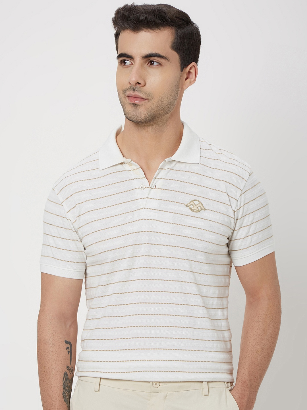 

Mufti Striped Polo Collar Slim Fit T-shirt, Off white