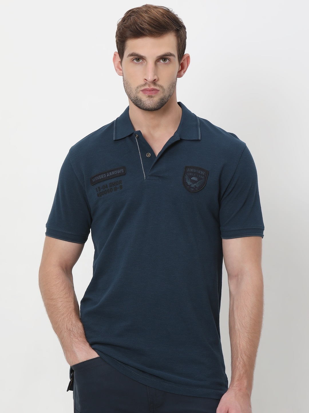 

Mufti Polo Collar Slim Fit Pure Cotton T-shirt, Navy blue