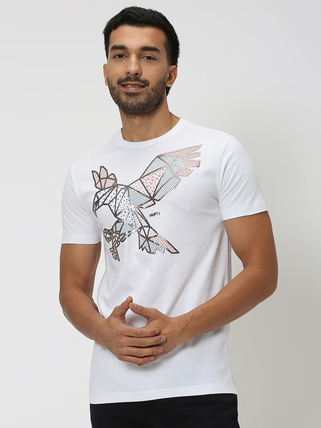 

Mufti Graphic Printed Slim Fit Pure Cotton T-shirt, White