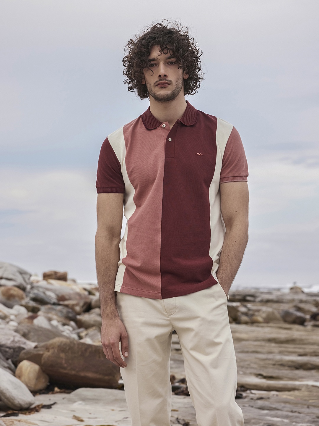 

Mufti Colourblocked Polo Collar Slim Fit Pure Cotton T-shirt, Maroon