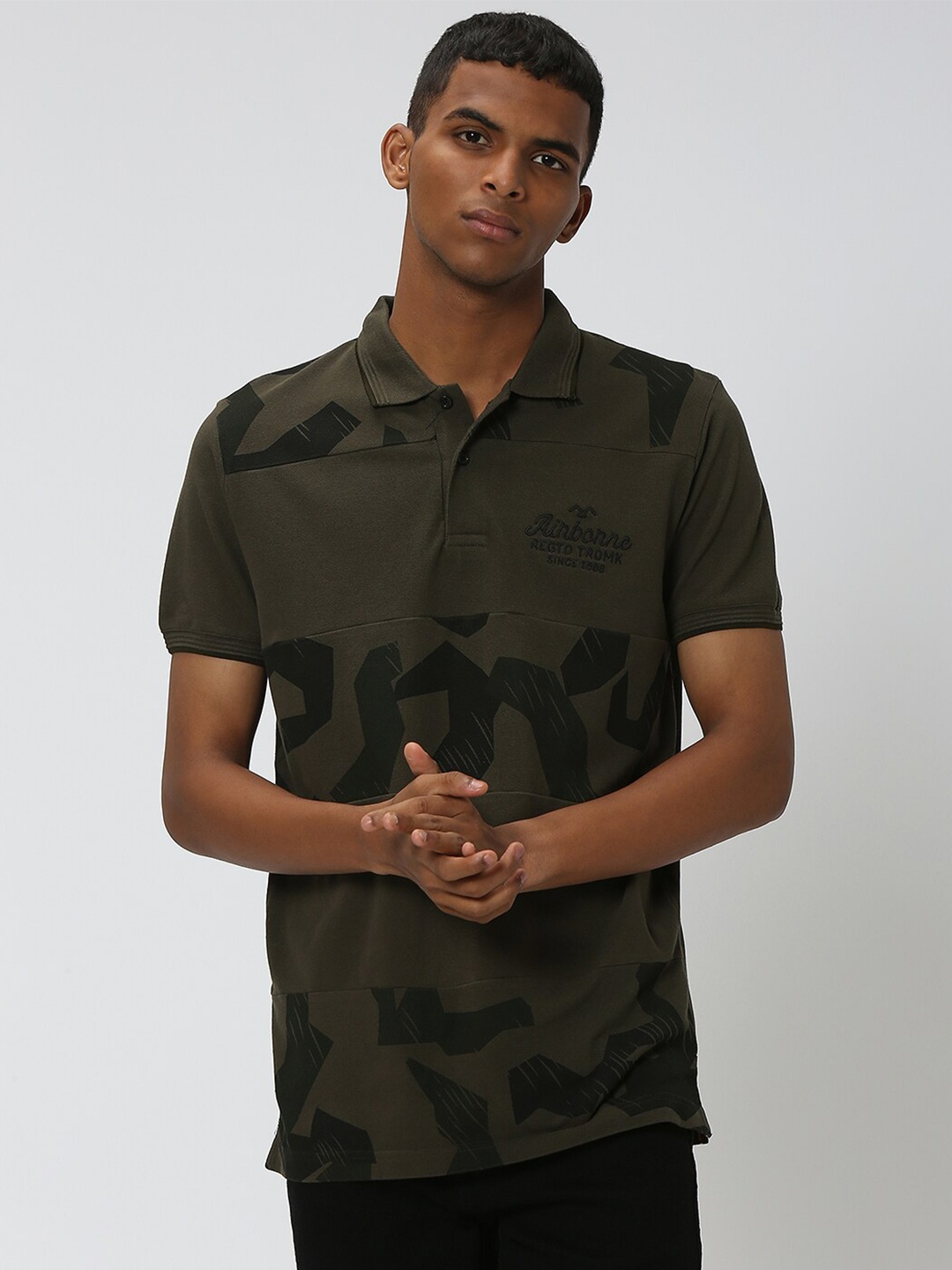 

Mufti Abstract Printed Polo Collar Slim Fit Pure Cotton T-shirt, Olive