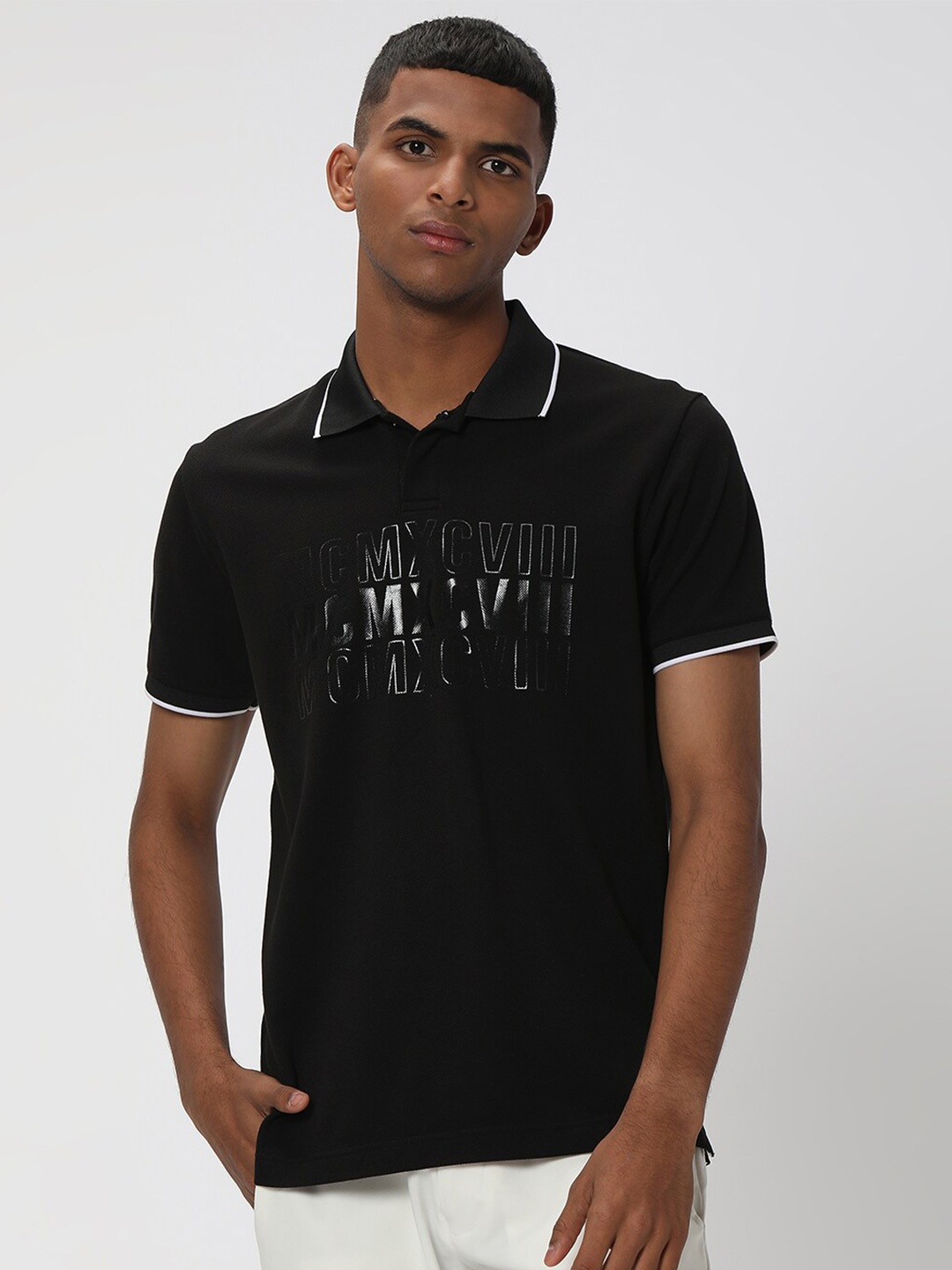 

Mufti Typography Printed Slim Fit Pure Cotton T-shirt, Black