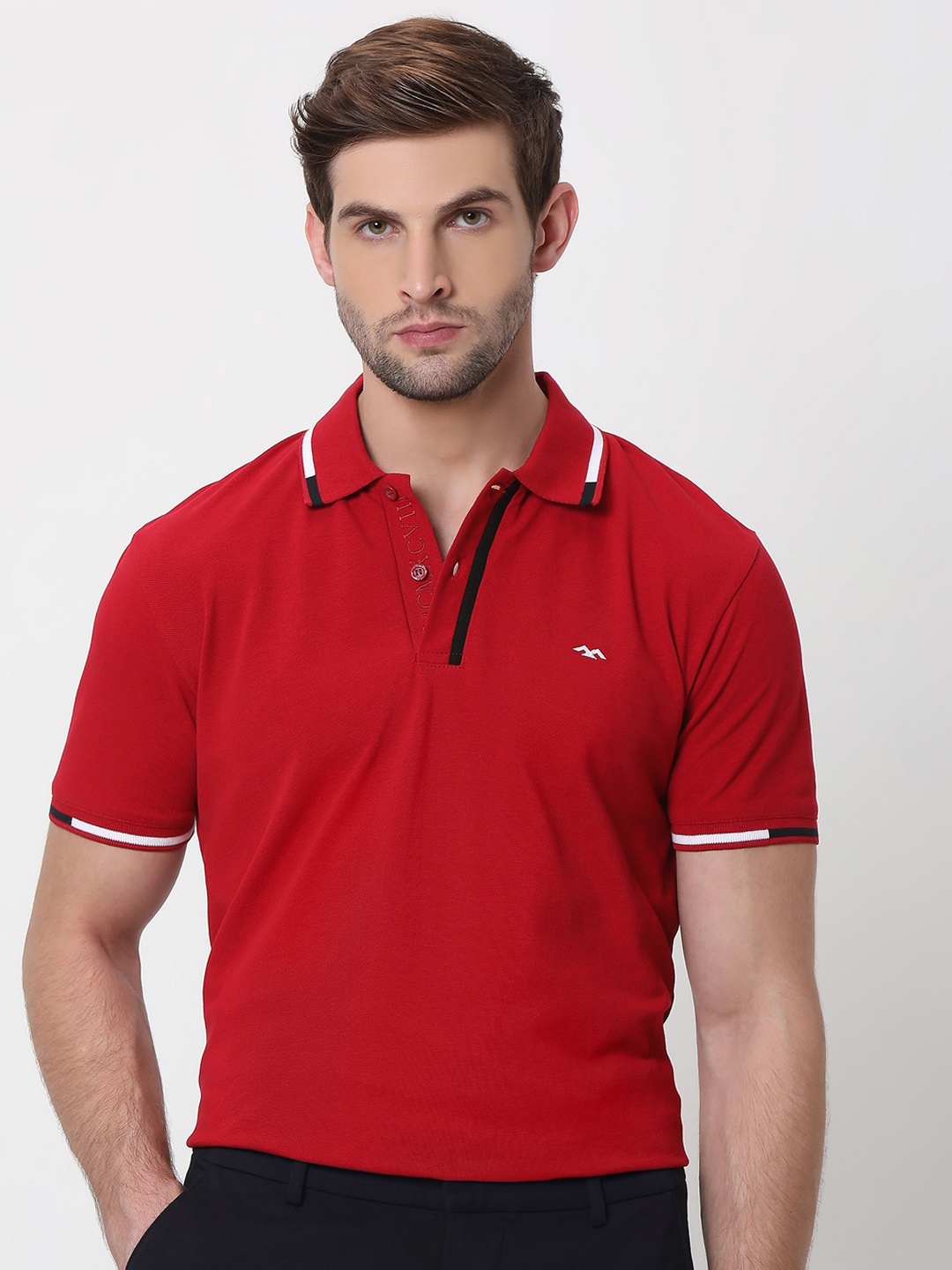 Mufti Polo Collar Slim Fit Pure Cotton T-shirt, Red