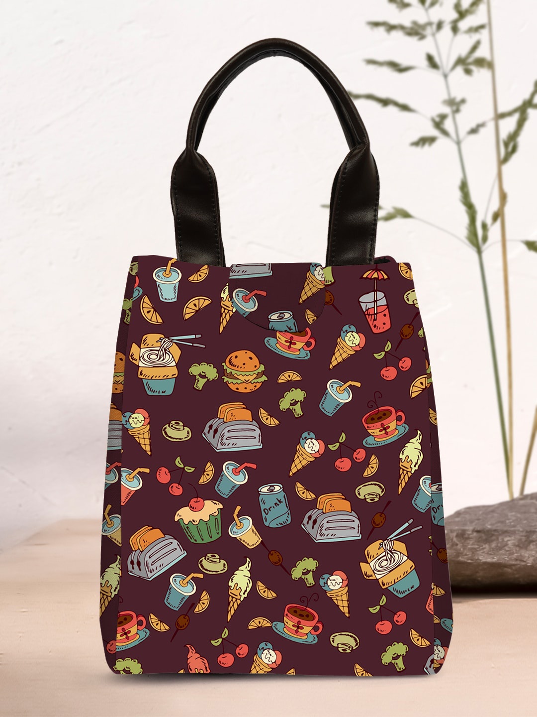 Crazy Corner Printed Canvas Lunch Bag, Brown