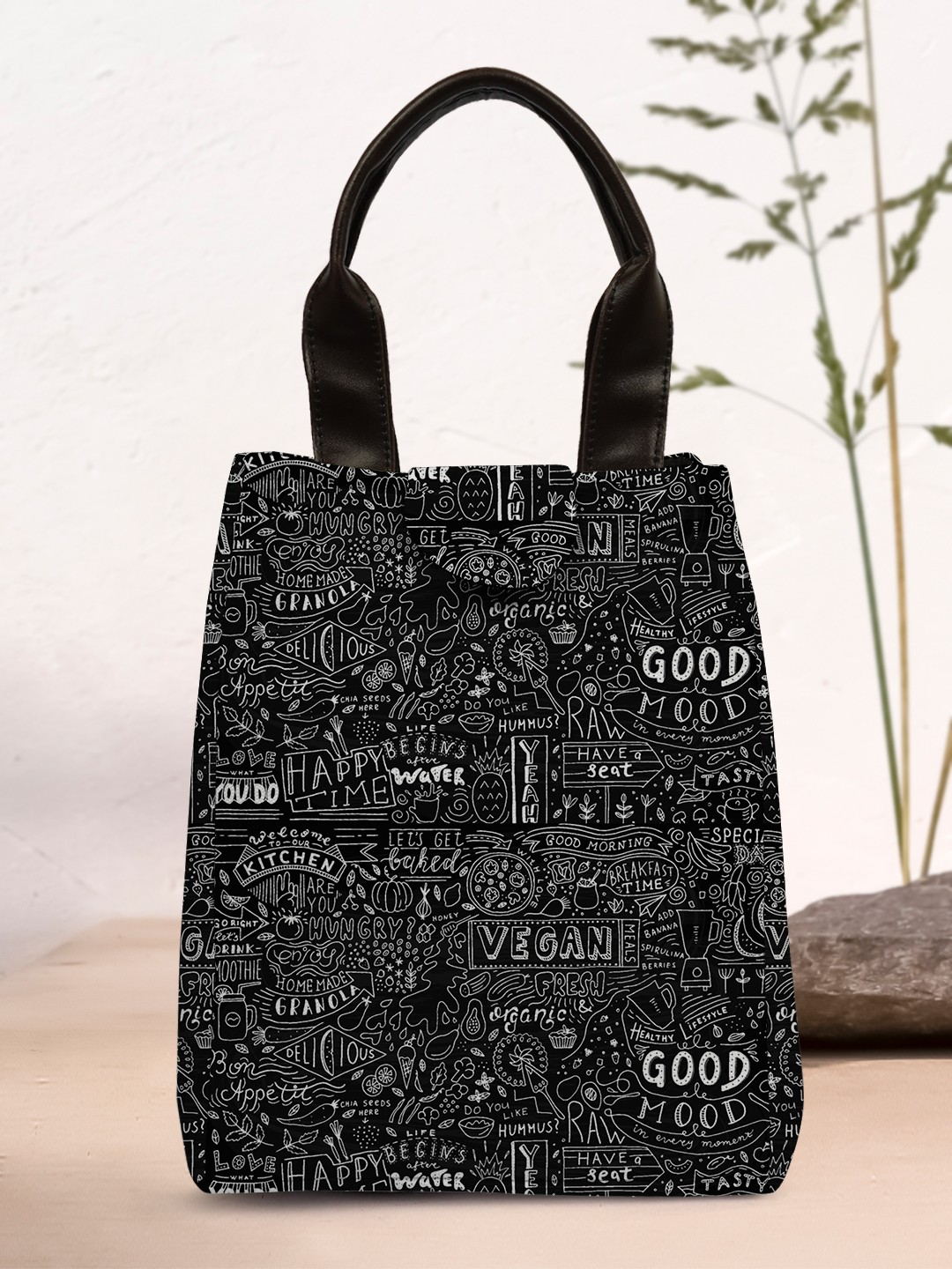 

Crazy Corner Printed Lunch Bag With Handles, Black