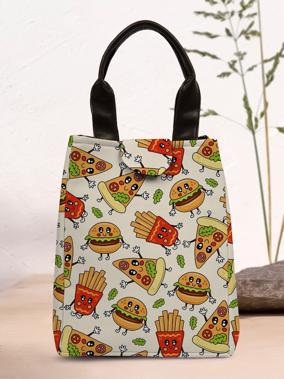 Crazy Corner Printed Lunch Bag With Handles, White