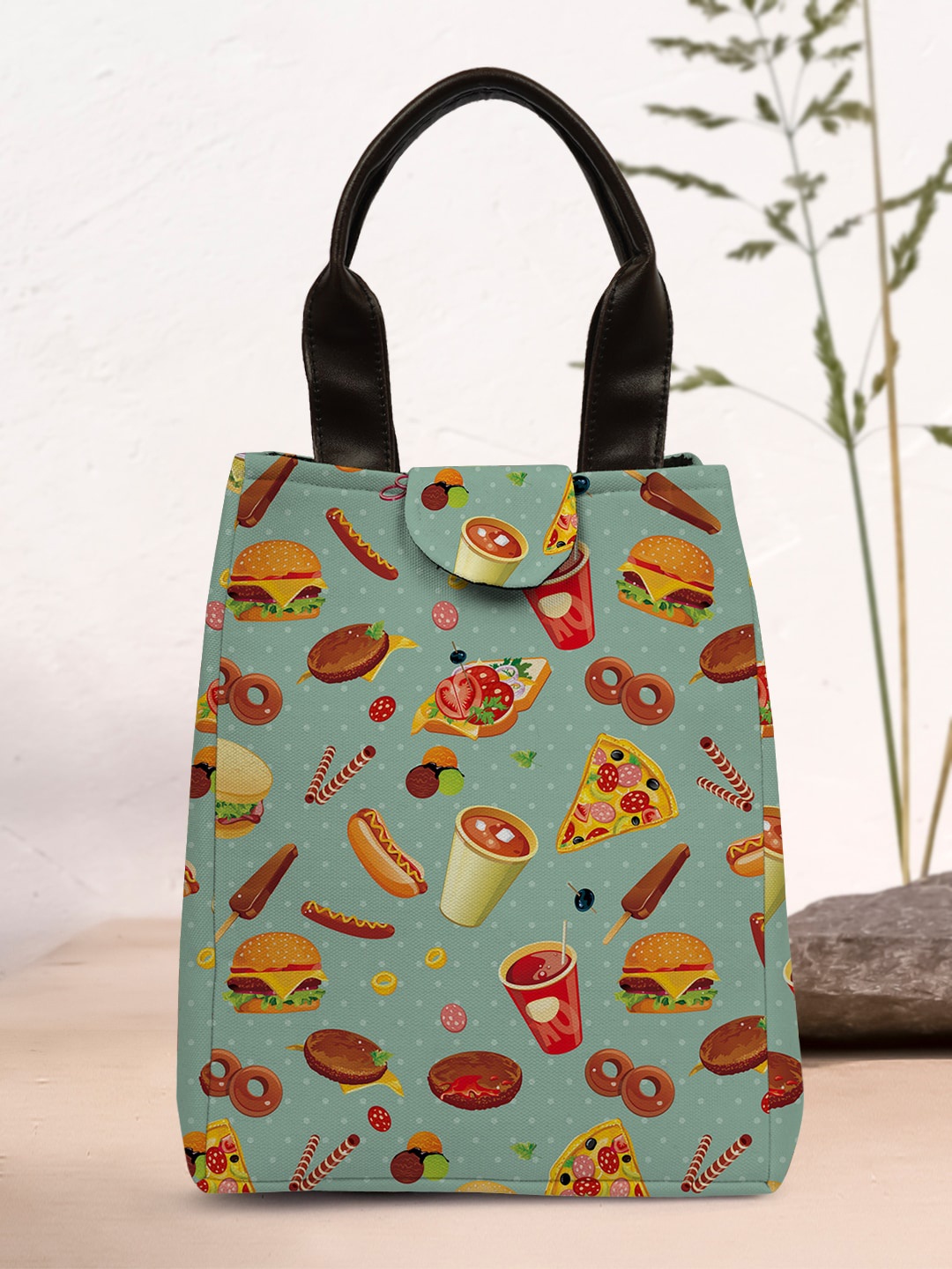 Crazy Corner Printed Canvas Lunch Bag, Grey