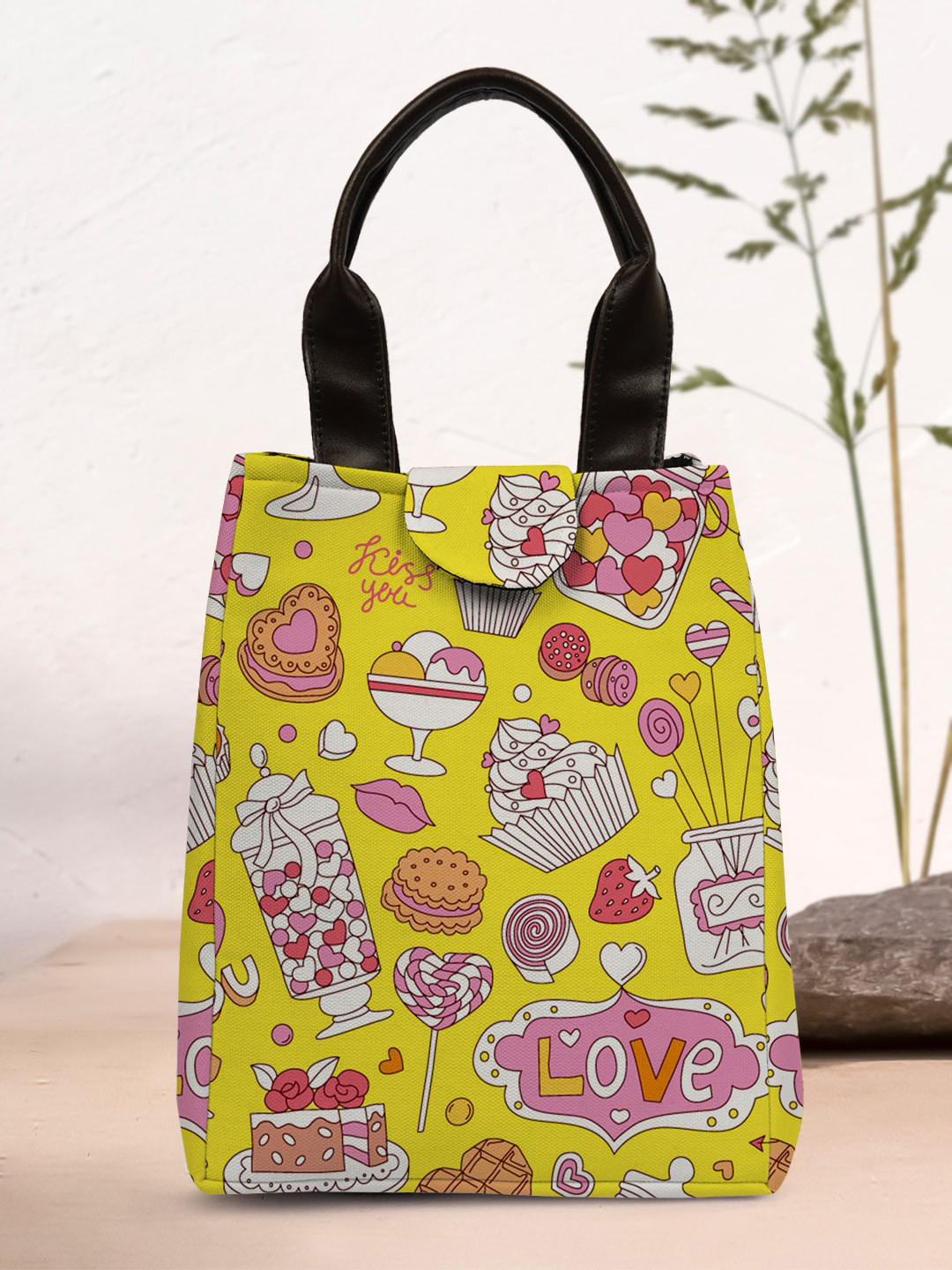 

Crazy Corner Printed Insulated Reusable Lunch Bag, Yellow