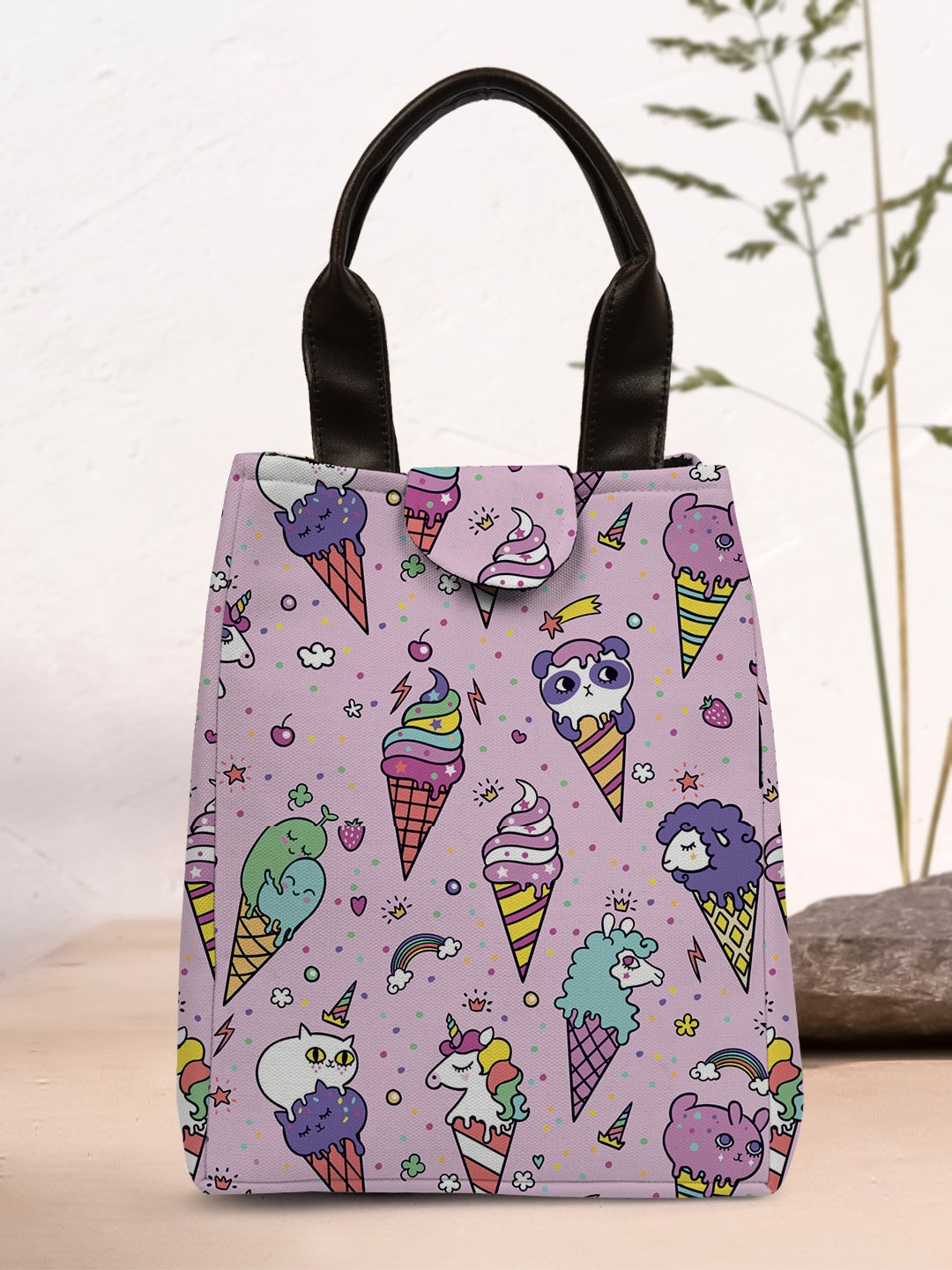 

Crazy Corner Printed Lunch Bag With Handles, Purple