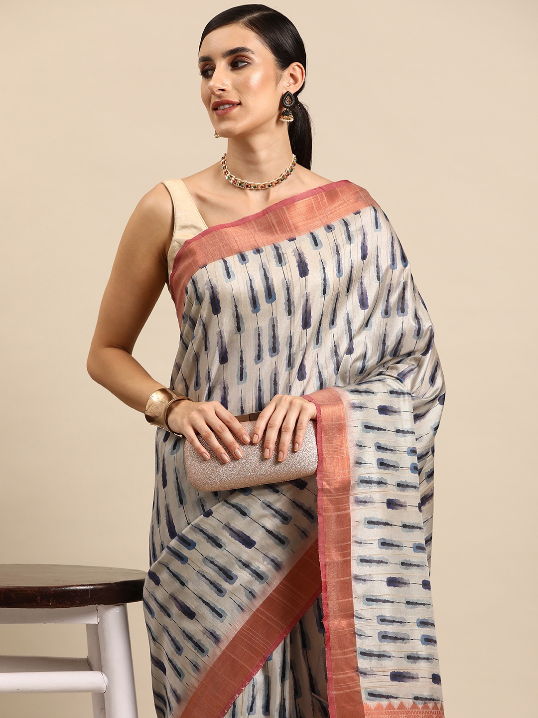 

Silk Land Zari Khadi Saree, Grey