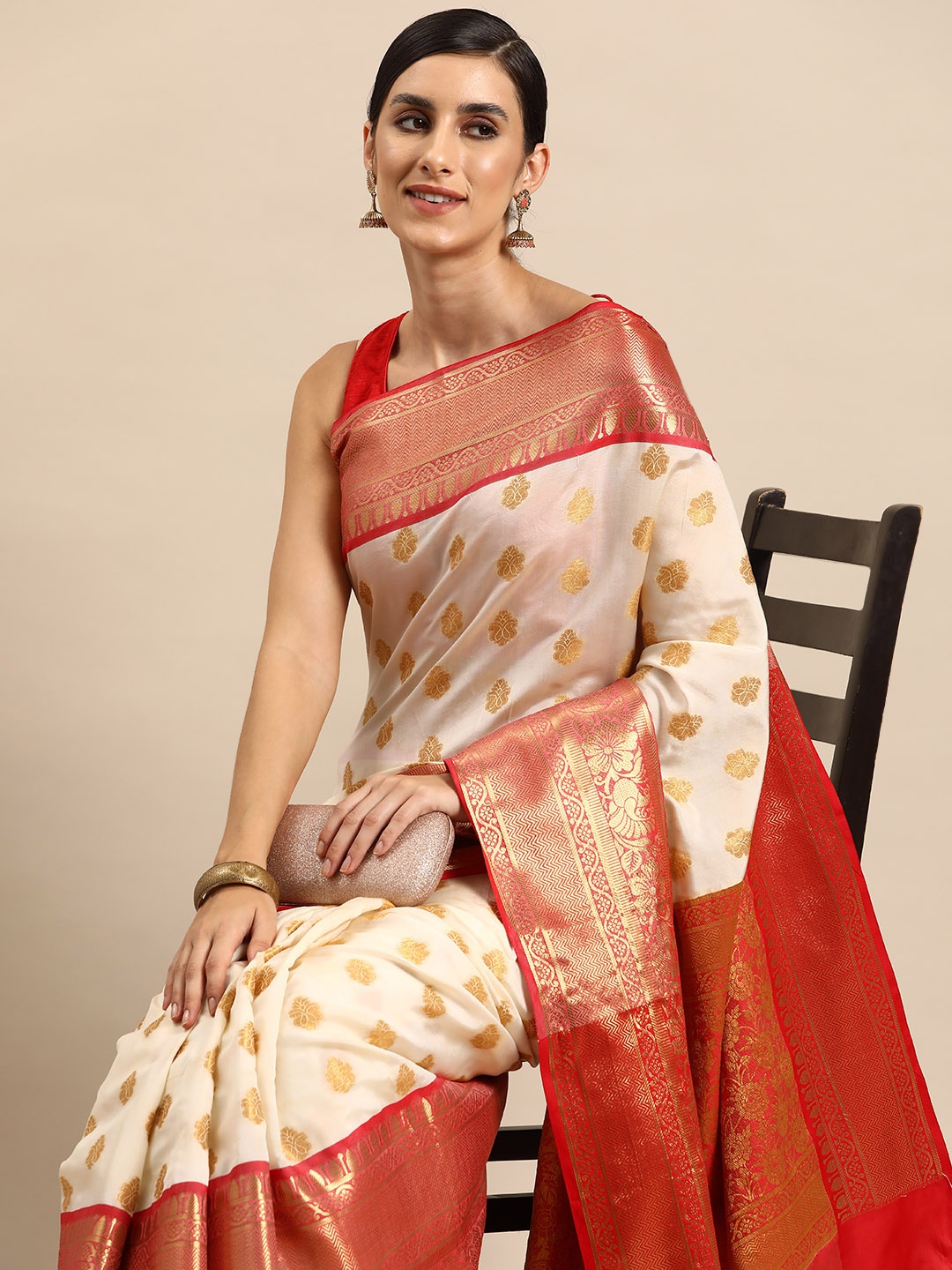 

Silk Land Woven Design Ethnic Motifs Zari Kasauv Saree, White