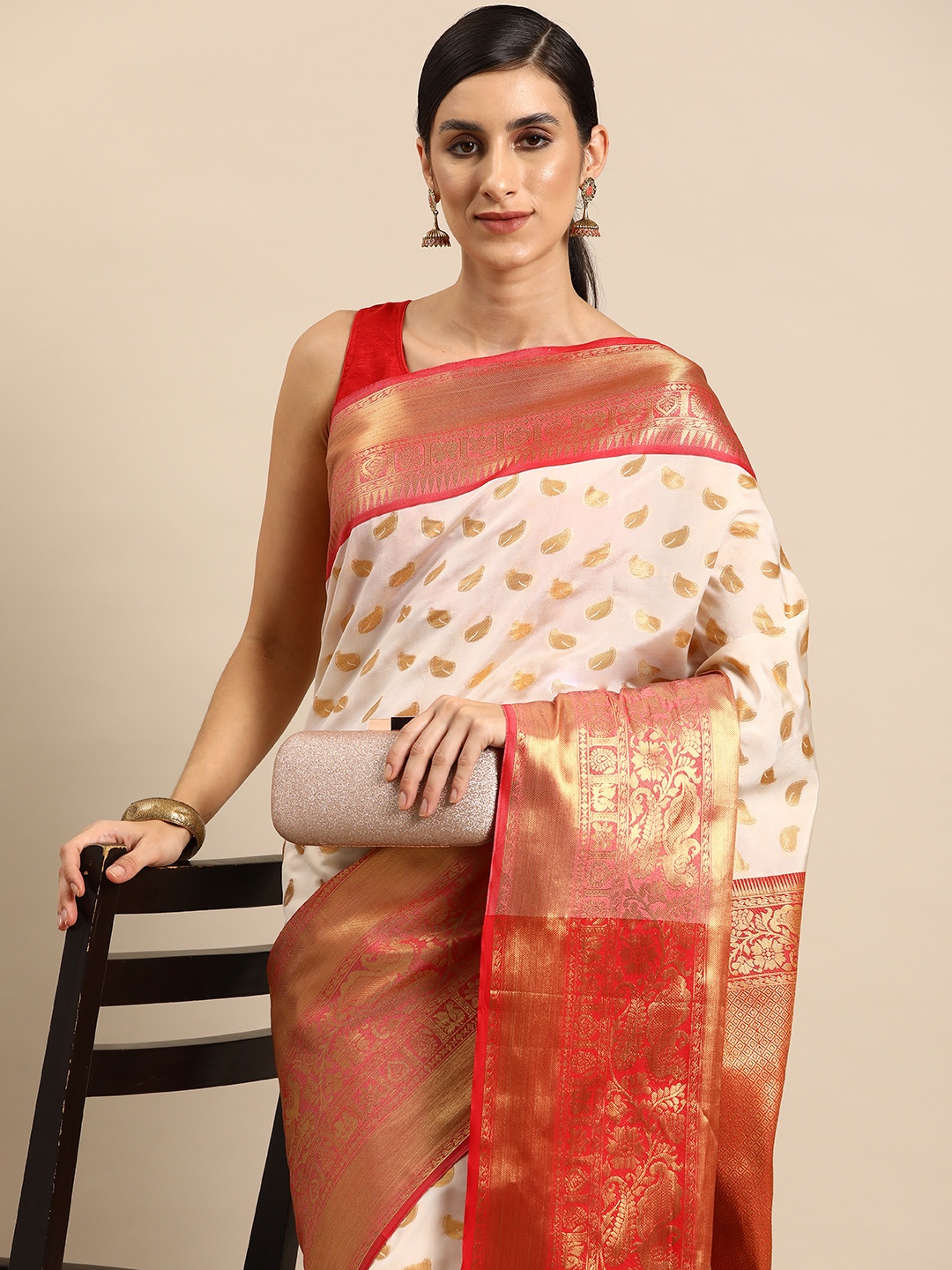 

Silk Land Woven Design Ethnic Motifs Zari Kasavu Saree, White