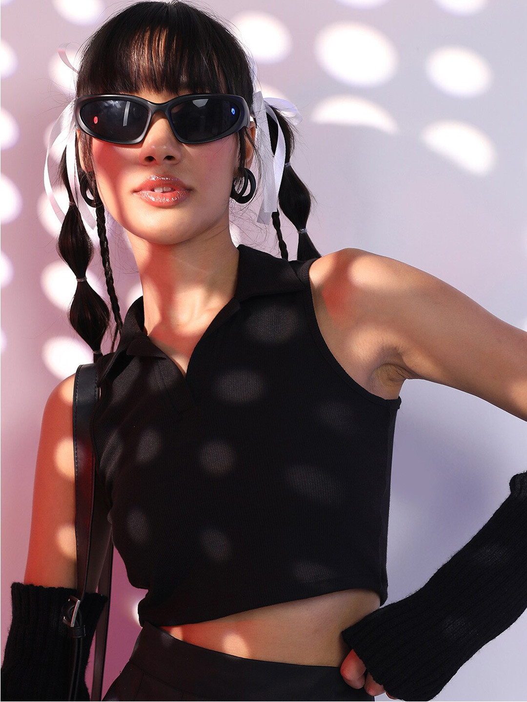 

Tokyo Talkies Polo Collar Crop Top, Black