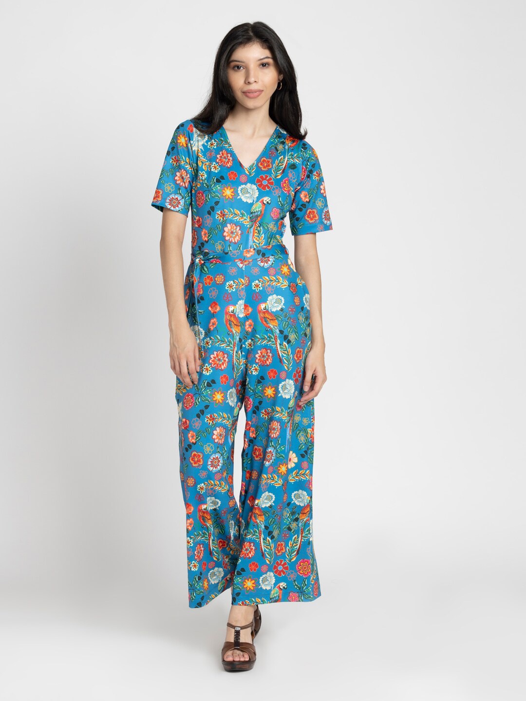 

SHAYE Floral Printed Basic Jumpsuit, Blue