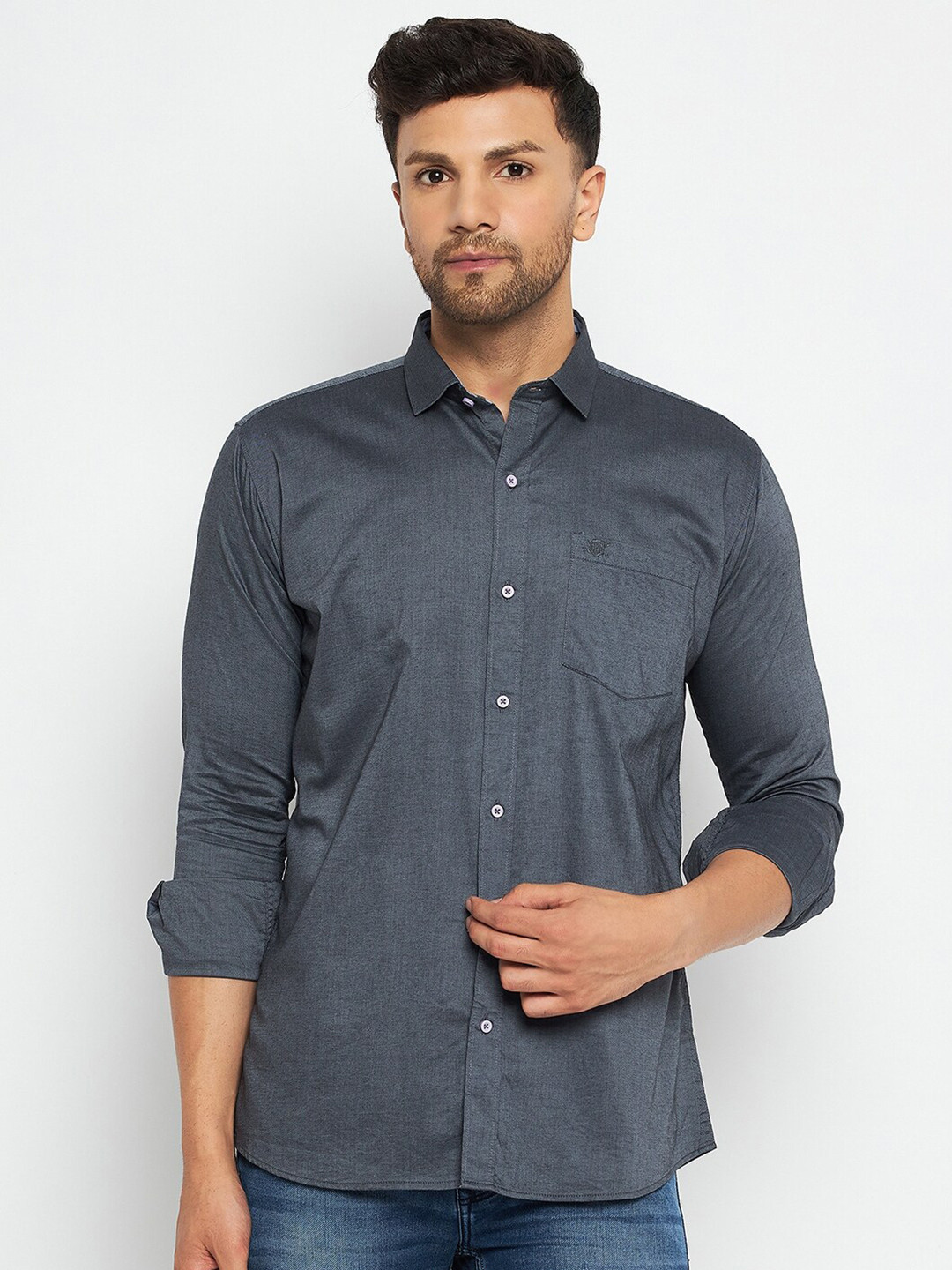 

Duke Slim Fit Spread Collar Cotton Casual Shirt, Grey