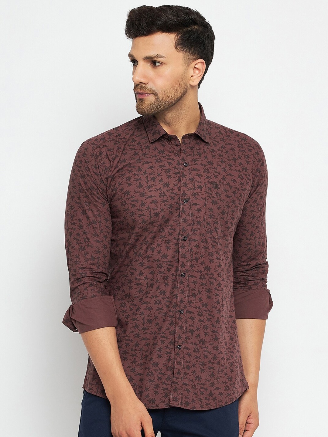 

Duke Slim Fit Floral Printed Cotton Casual Shirt, Coffee brown