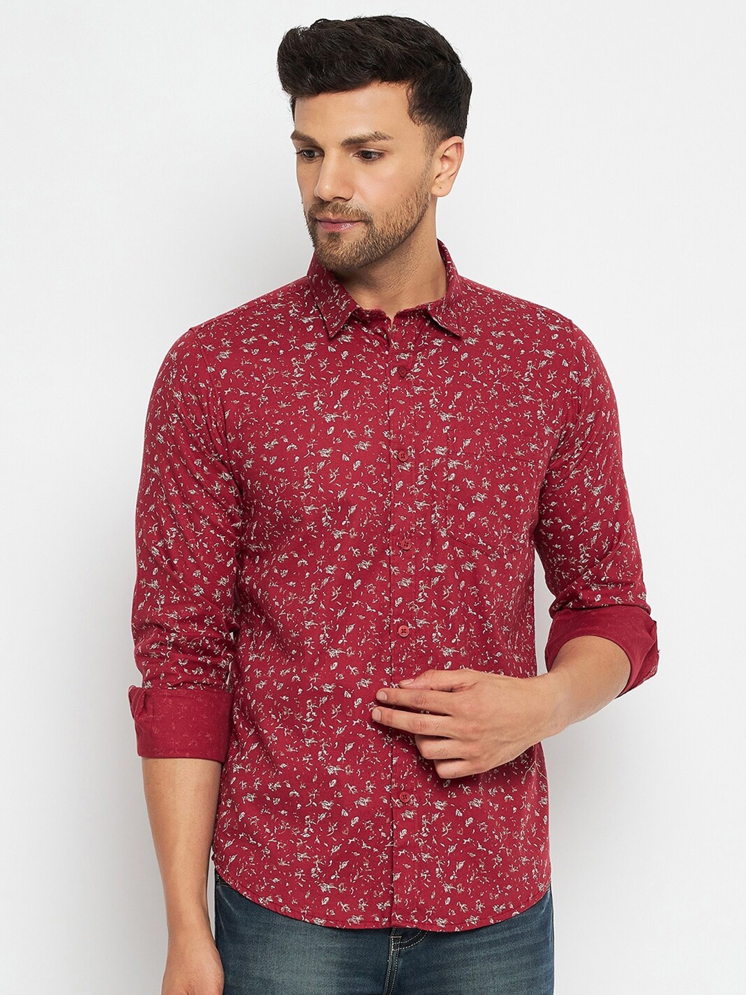 

Duke Slim Fit Floral Printed Cotton Casual Shirt, Red