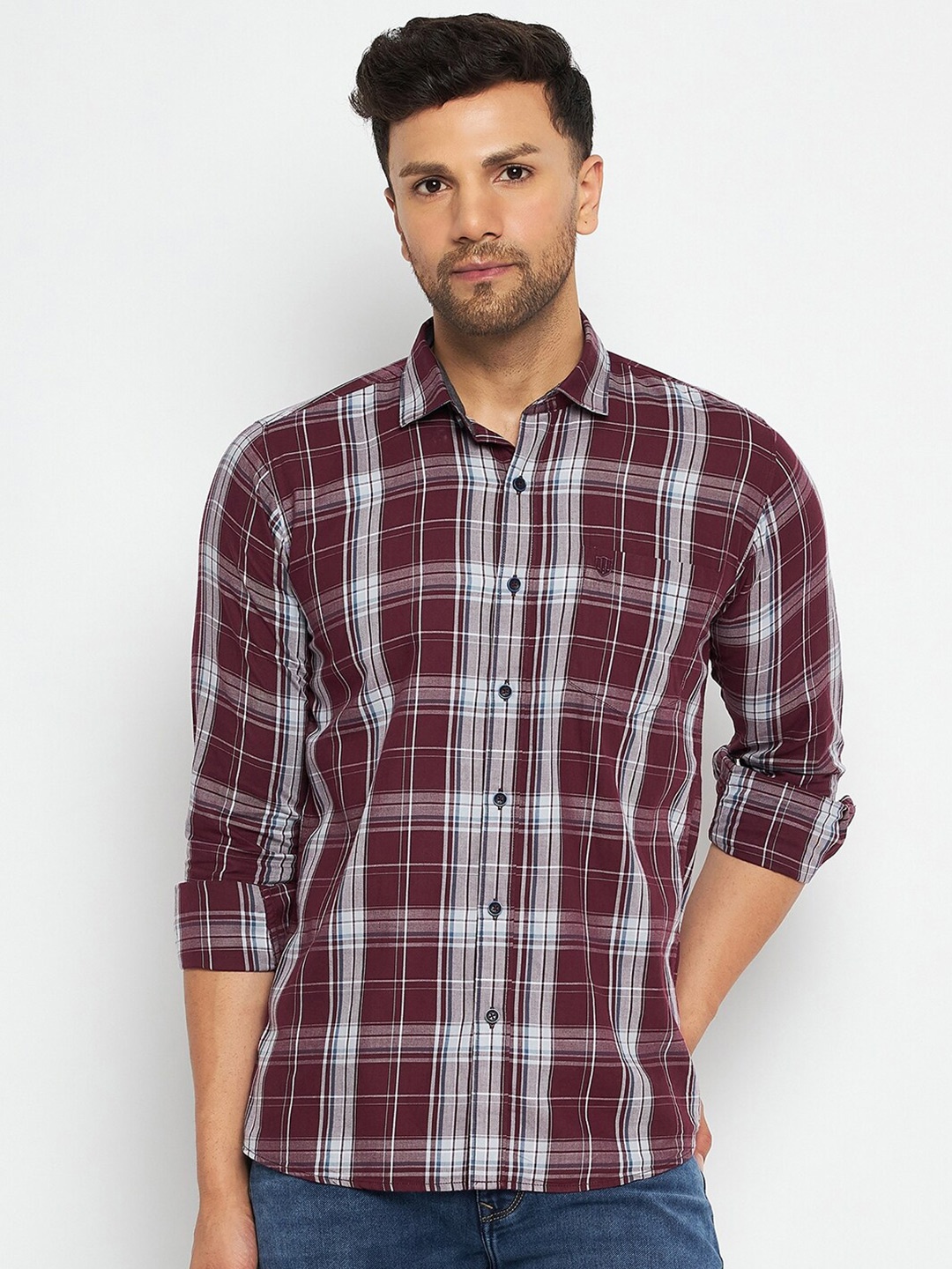 

Duke Slim Fit Tartan Checks Cotton Casual Shirt, Brown