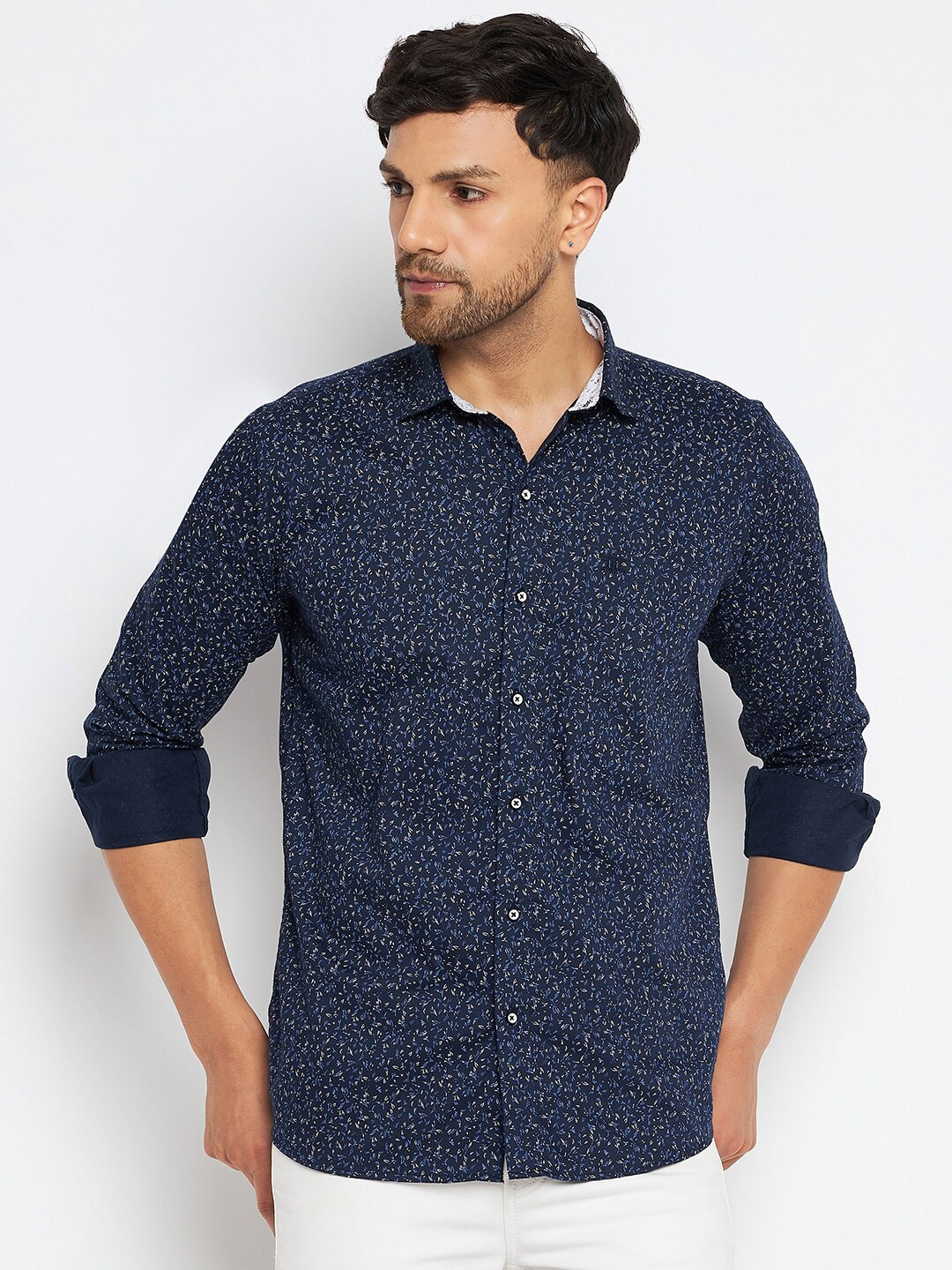 

Duke Slim Fit Floral Printed Cotton Casual Shirt, Navy blue