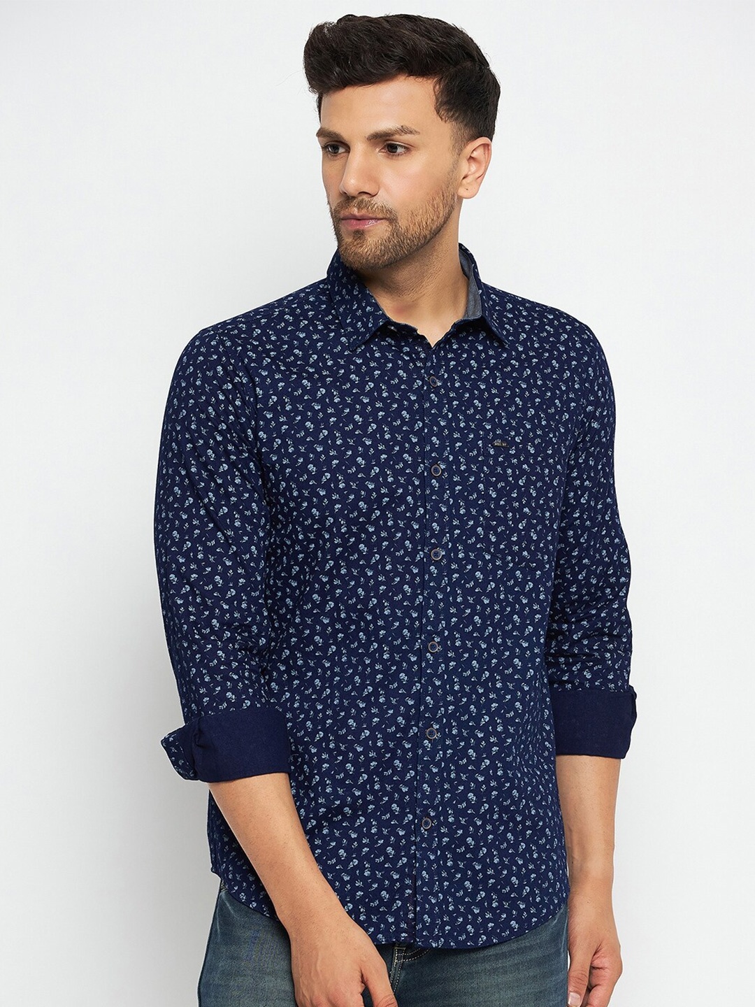 

Duke Slim Fit Floral Printed Cotton Casual Shirt, Blue