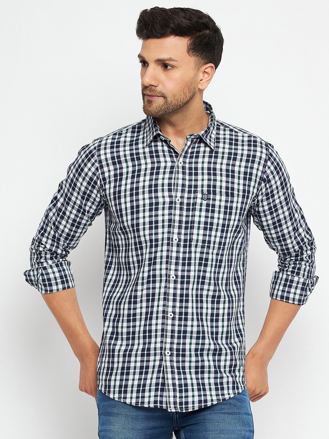 

Duke Slim Fit Tartan Checks Cotton Casual Shirt, White