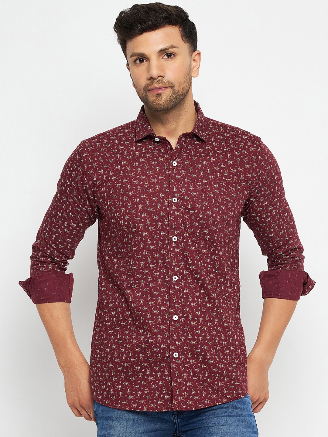 

Duke Slim Fit Floral Printed Cotton Casual Shirt, Maroon
