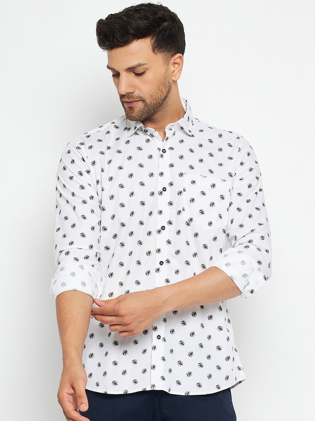

Duke Slim Fit Floral Printed Cotton Casual Shirt, White