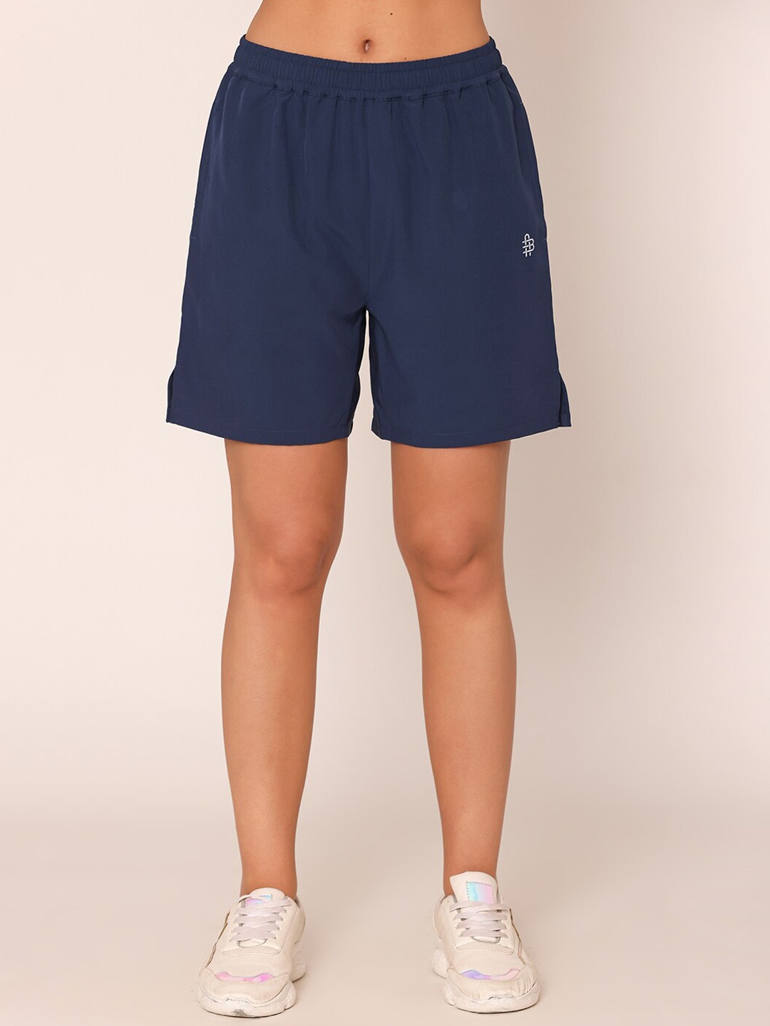 

Bonjour Women Mid Rise Cotton Sports Shorts, Navy blue