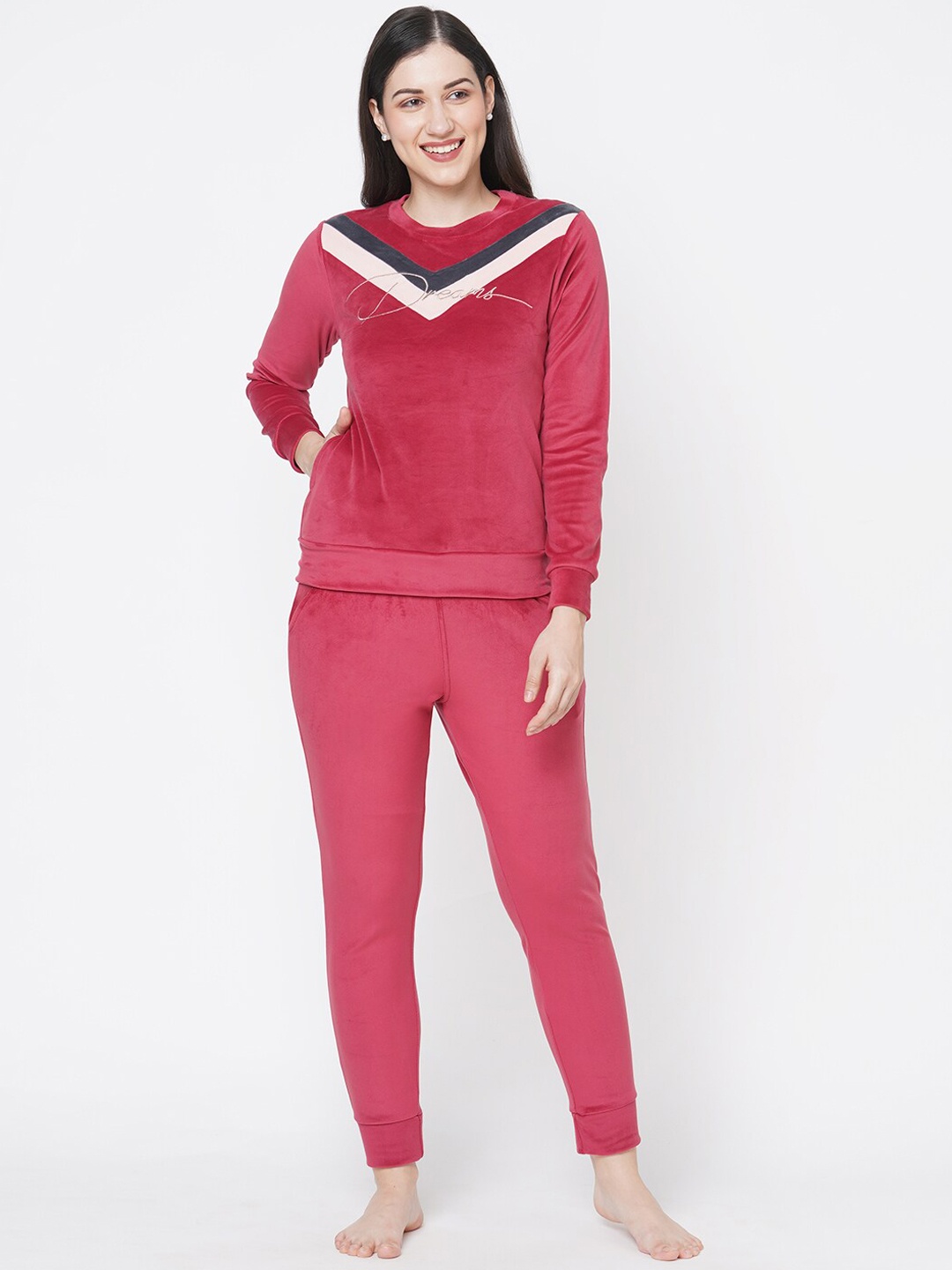 

Sweet Dreams Striped Round Neck Nightsuits, Red